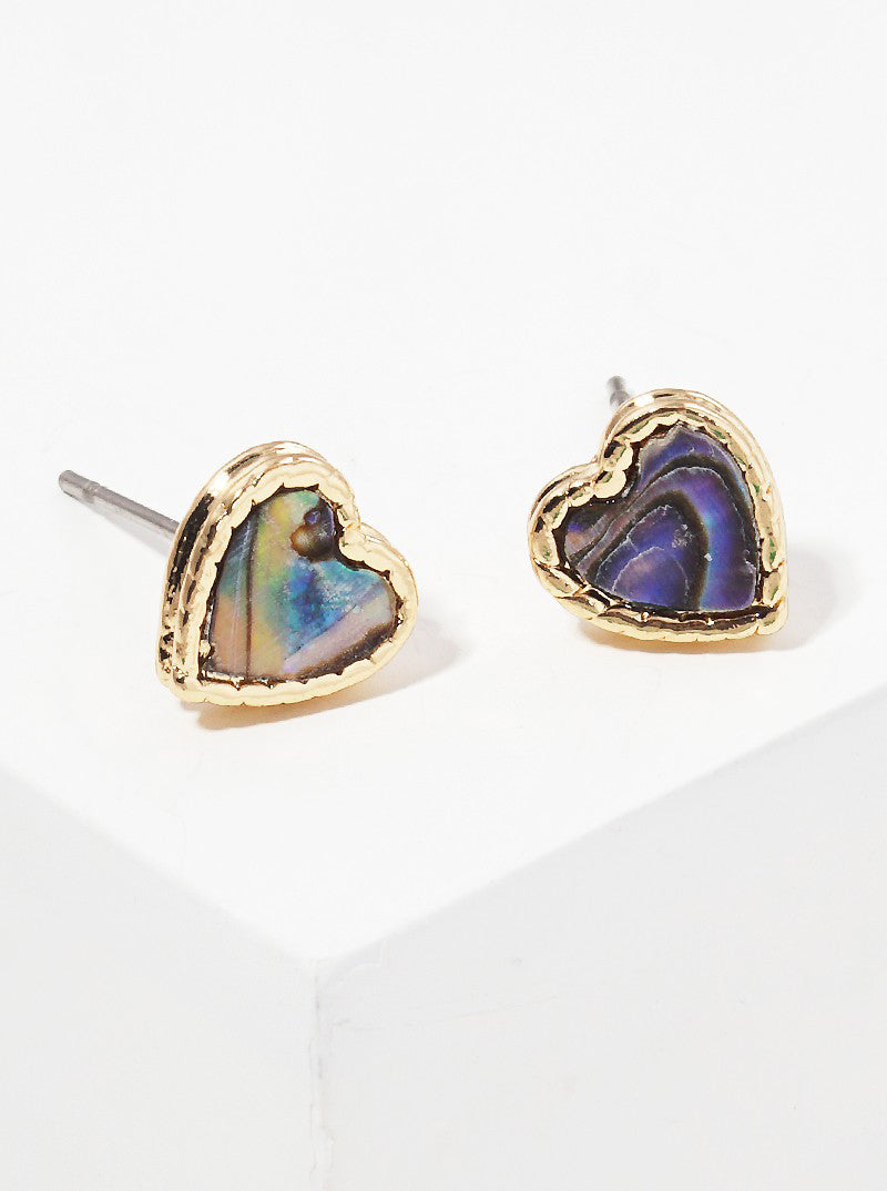 Abalone MOP Filled Dainty Heart Post Stud Earrings