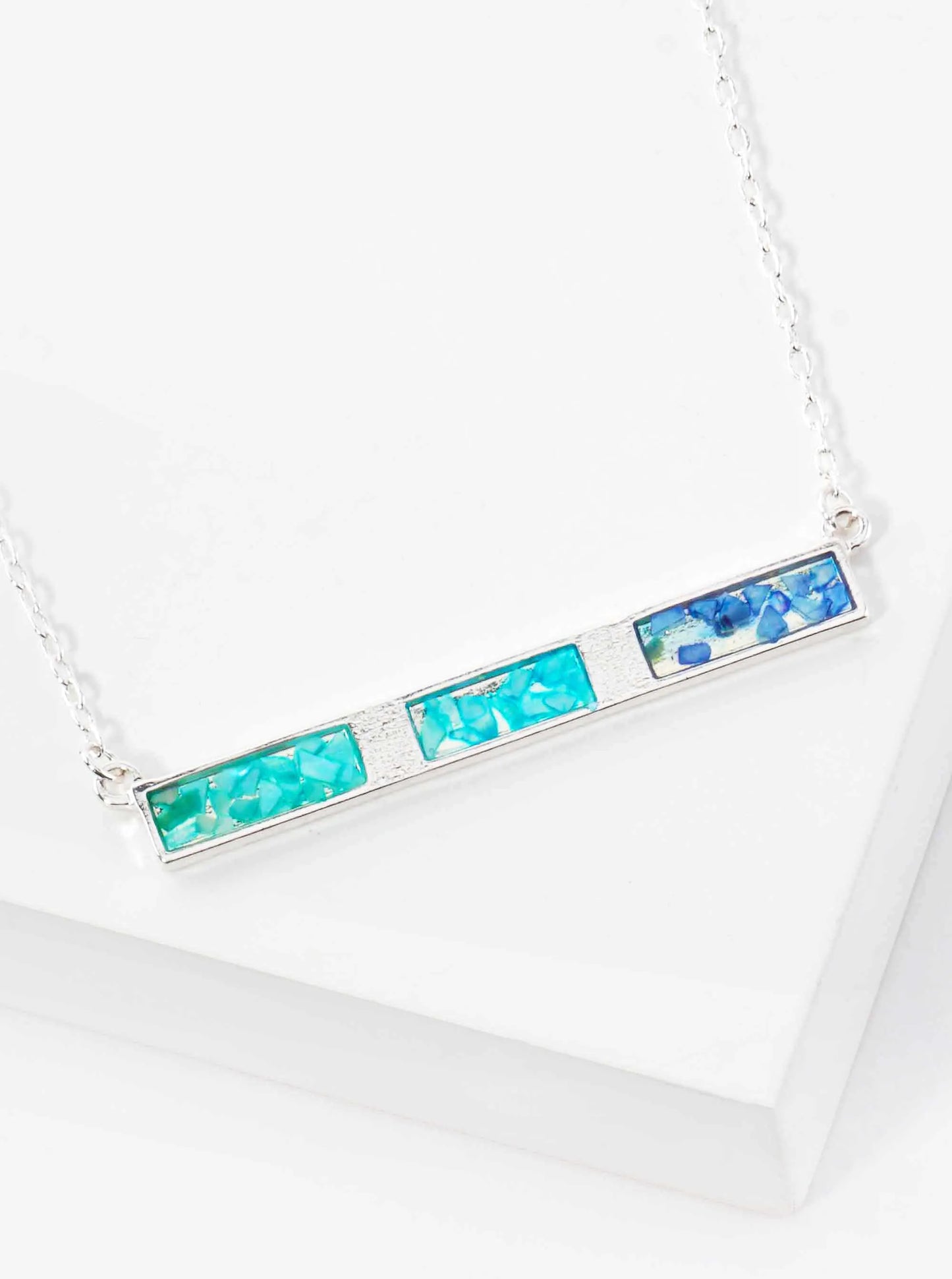 Abalone Shell Inlay 2-Inch Horizontal Bar Pendant 16-Inch Necklace