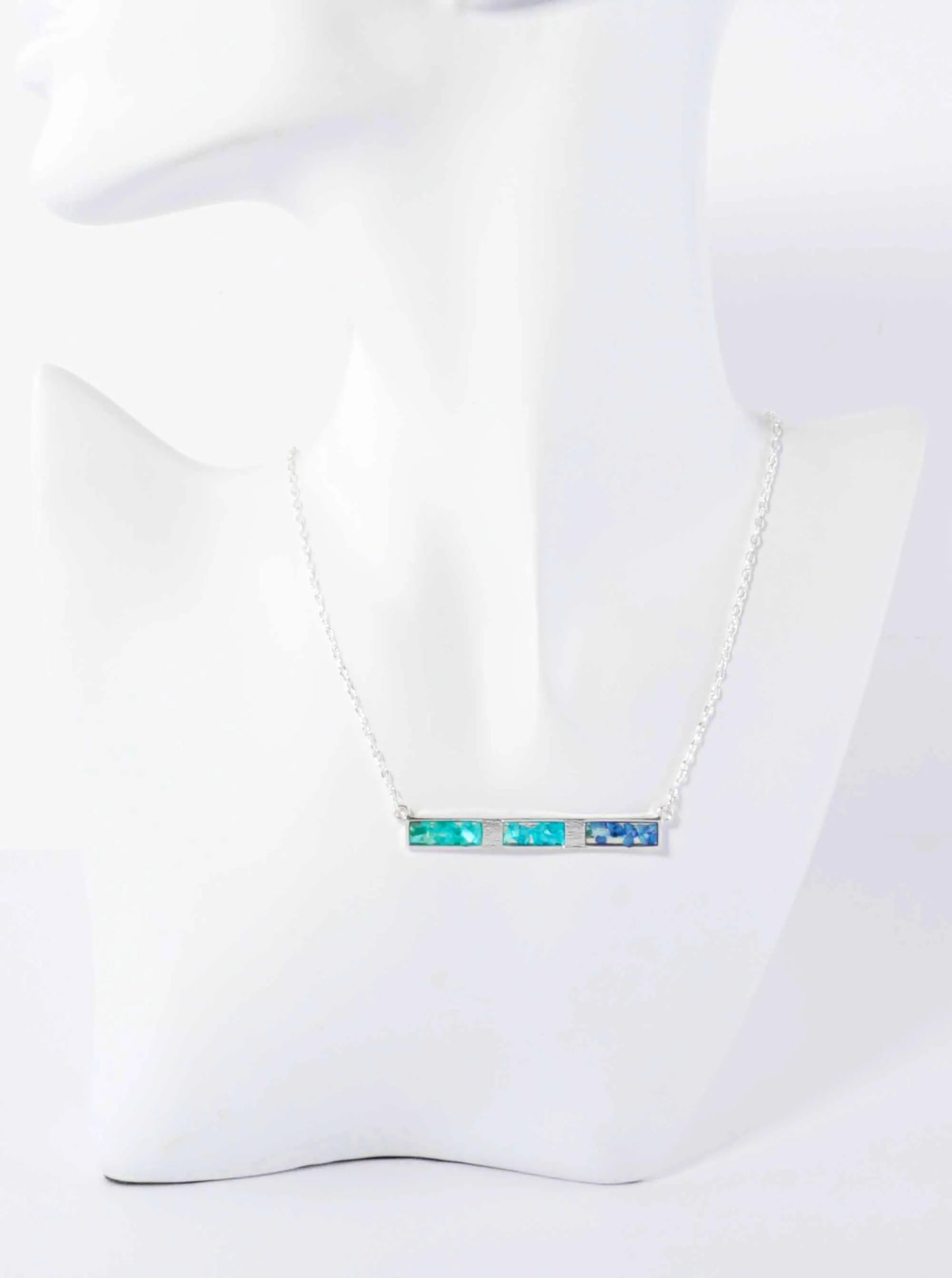 Abalone Shell Inlay 2-Inch Horizontal Bar Pendant 16-Inch Necklace