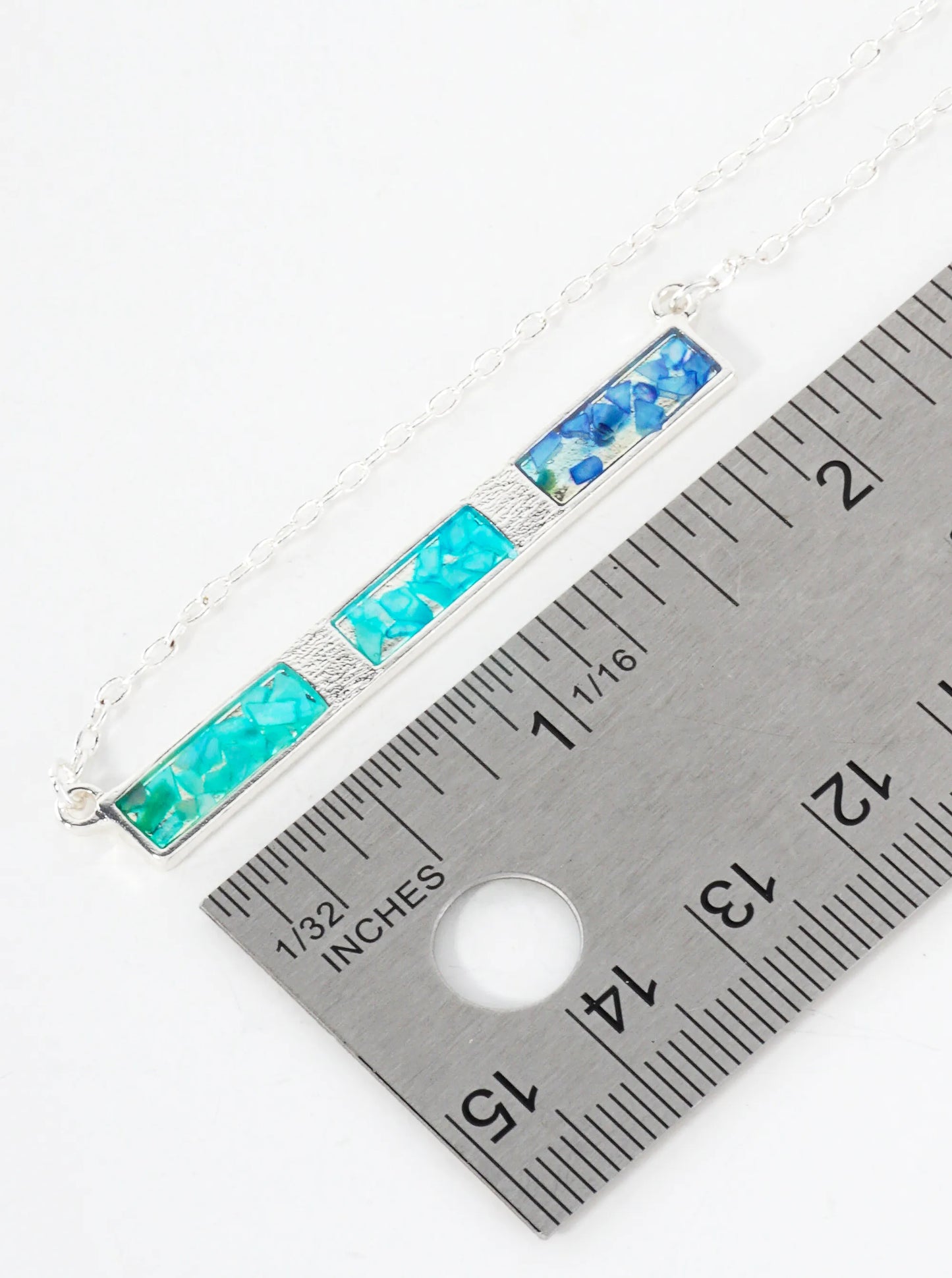 Abalone Shell Inlay 2-Inch Horizontal Bar Pendant 16-Inch Necklace