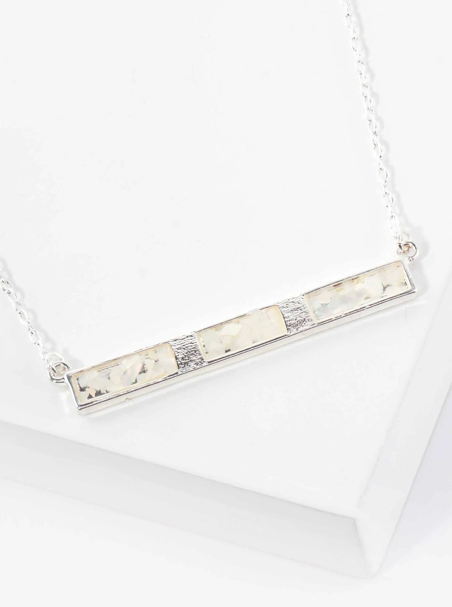 Abalone Shell Inlay 2-Inch Horizontal Bar Pendant 16-Inch Necklace