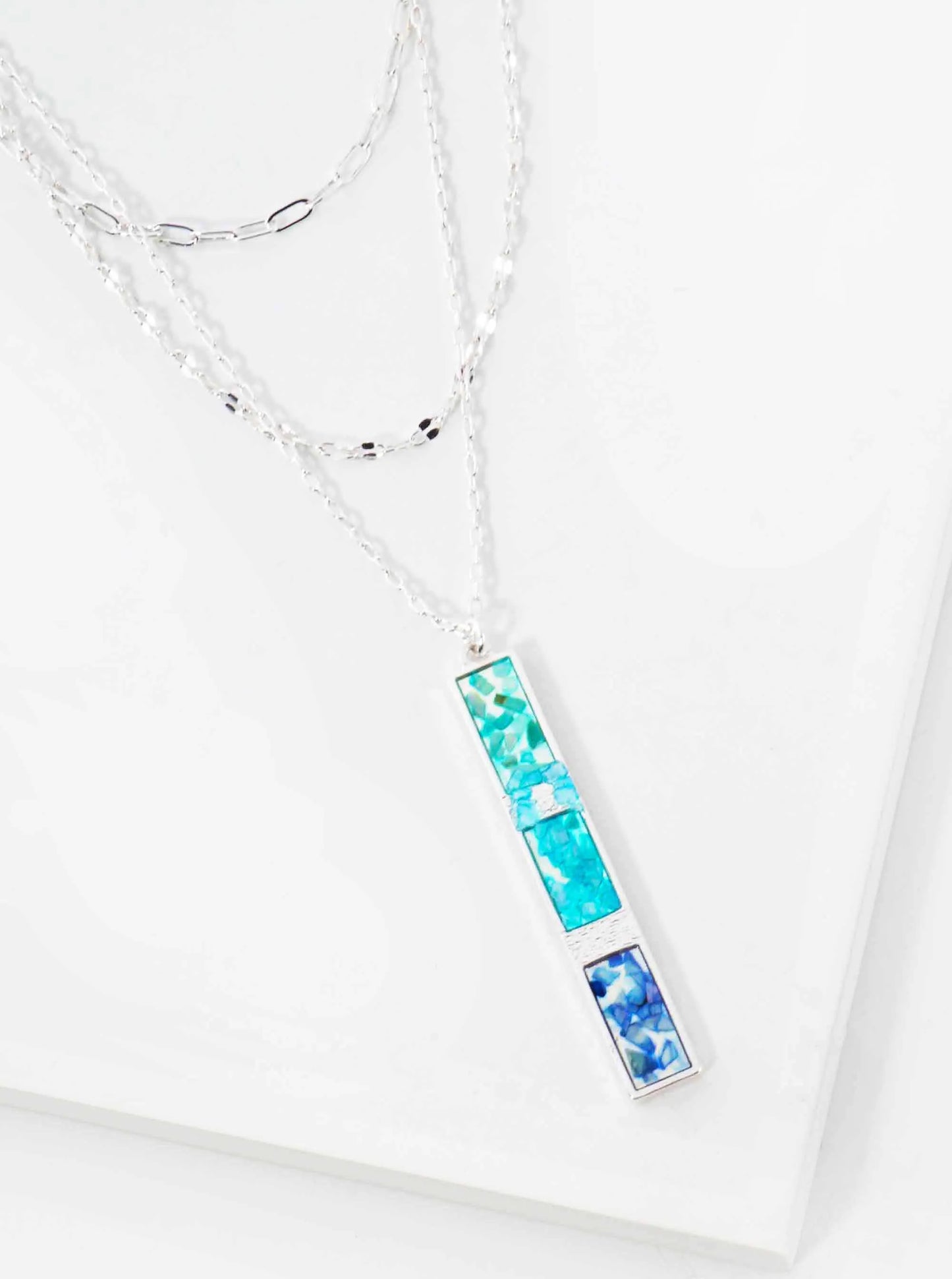 Abalone Shell Inlay 2-Inch Vertical Bar Pendant Layered Necklace