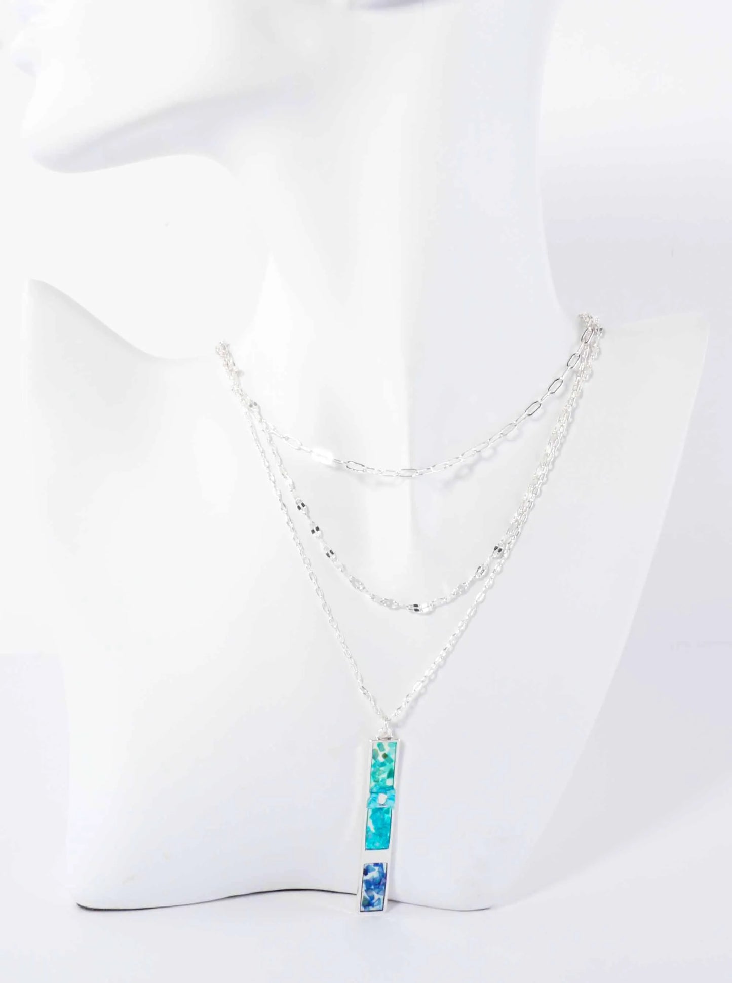 Abalone Shell Inlay 2-Inch Vertical Bar Pendant Layered Necklace