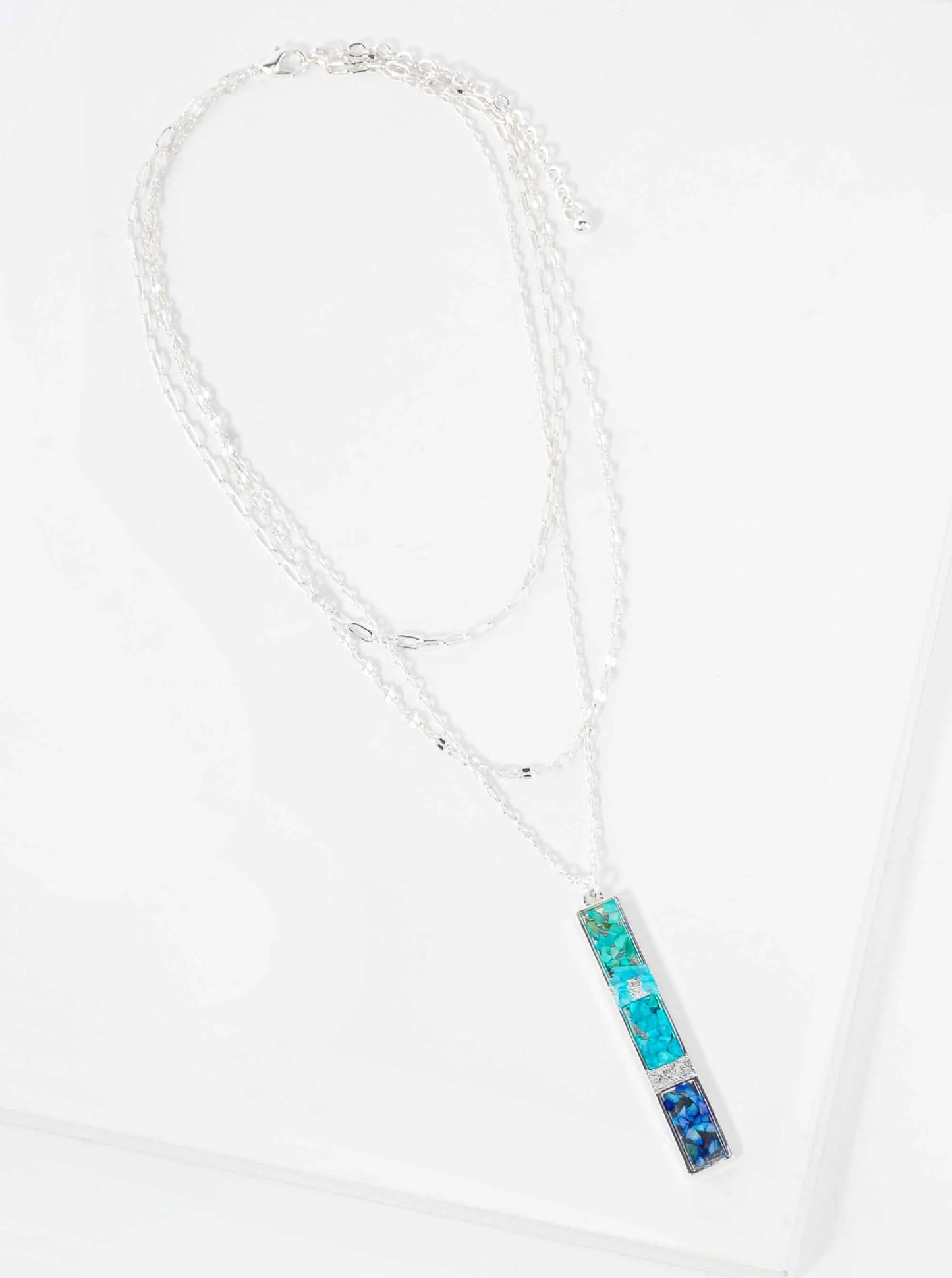Abalone Shell Inlay 2-Inch Vertical Bar Pendant Layered Necklace