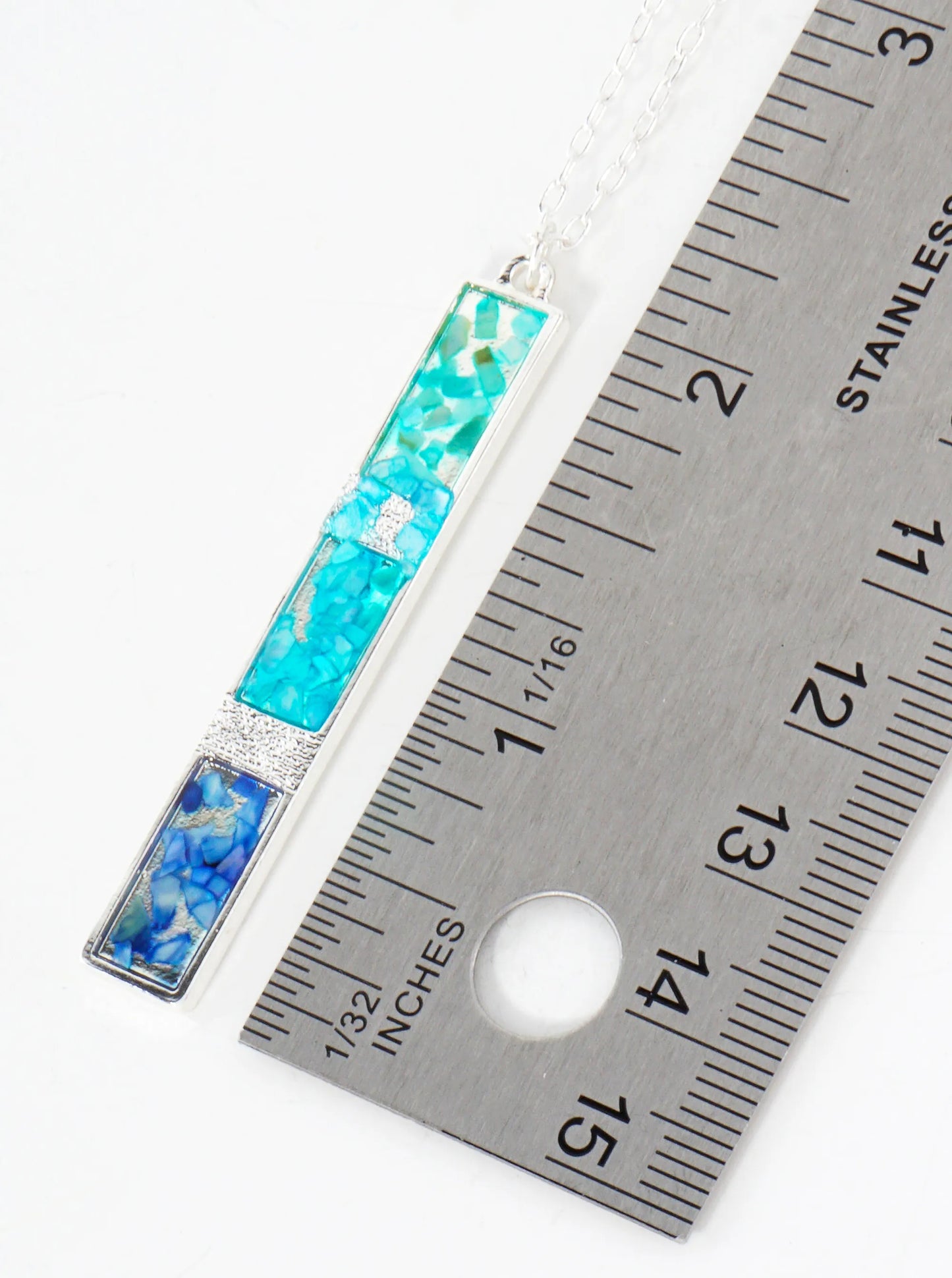 Abalone Shell Inlay 2-Inch Vertical Bar Pendant Layered Necklace