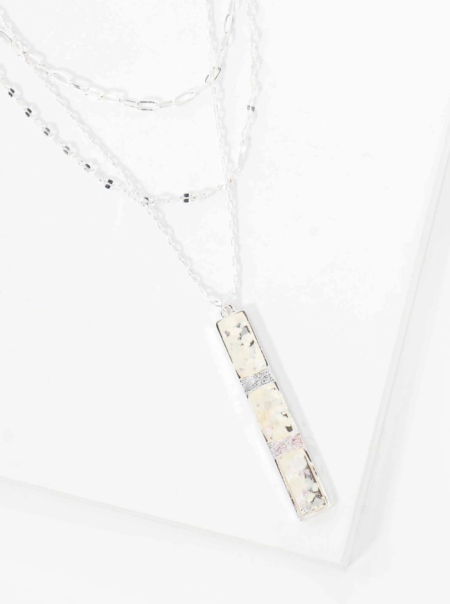 Abalone Shell Inlay 2-Inch Vertical Bar Pendant Layered Necklace
