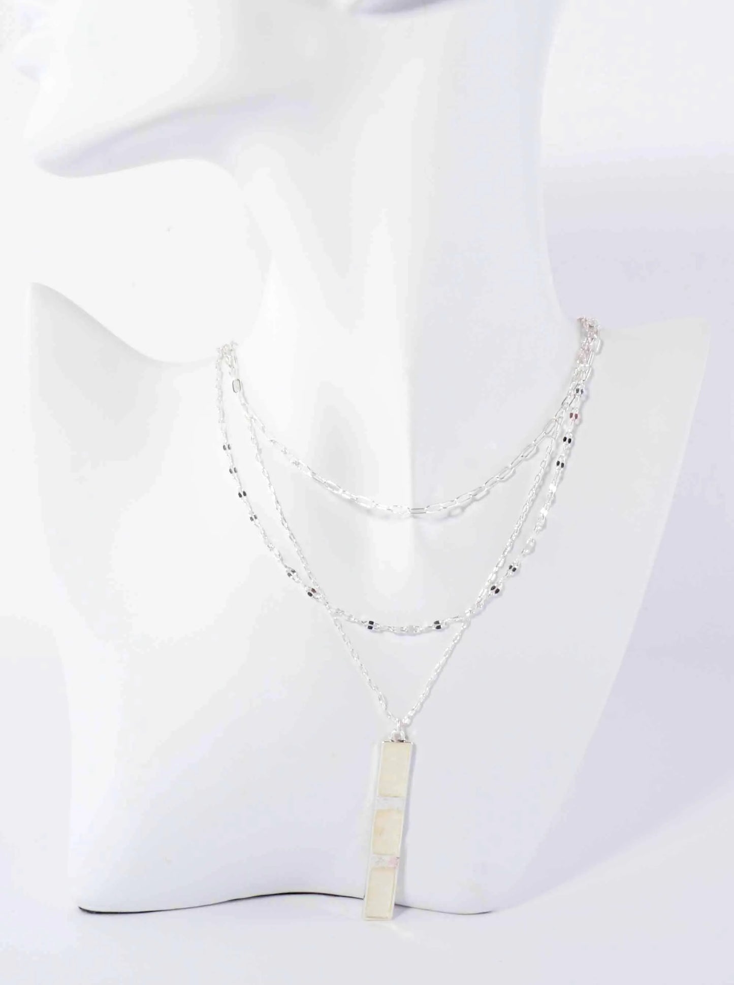 Abalone Shell Inlay 2-Inch Vertical Bar Pendant Layered Necklace