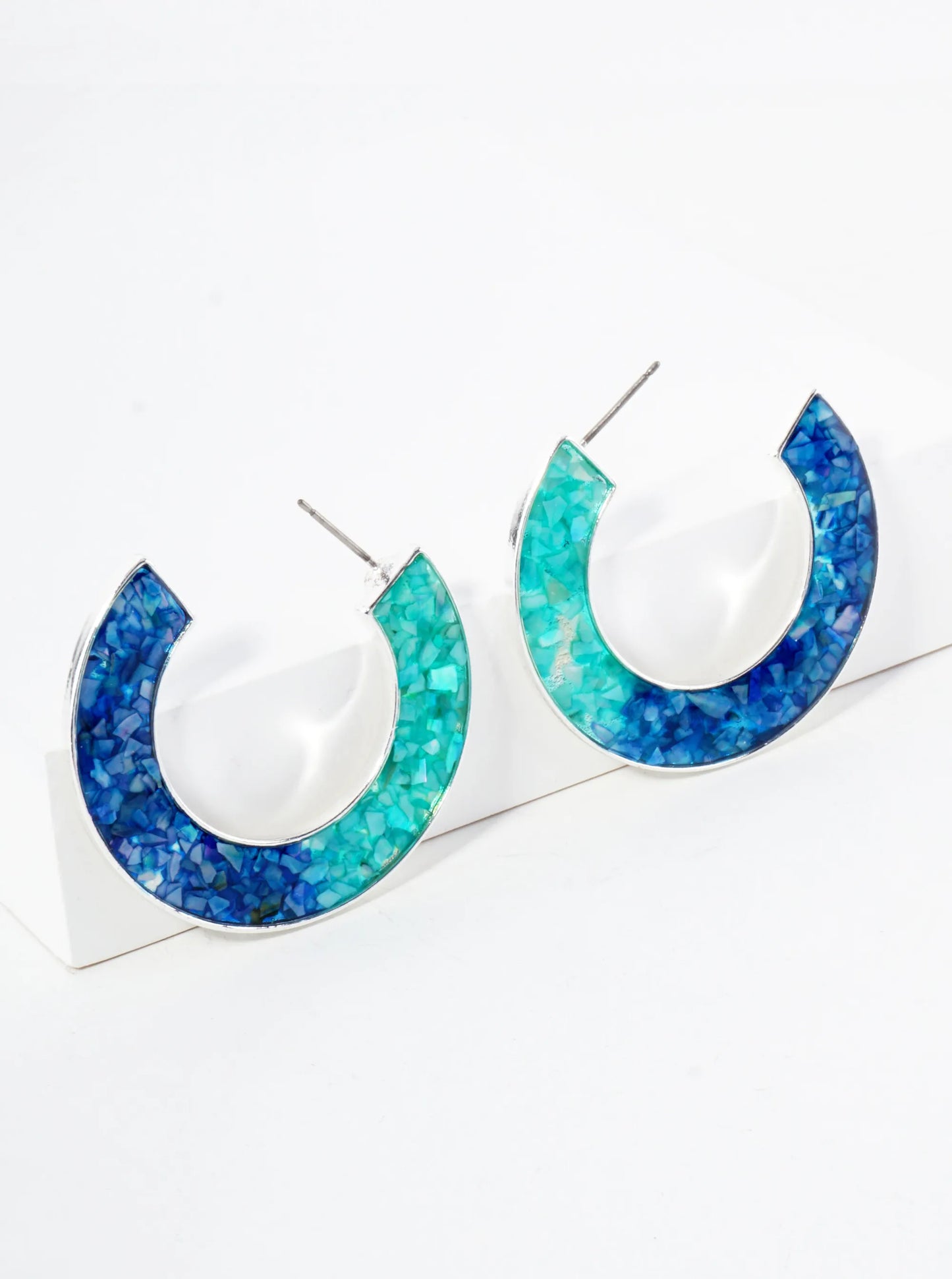 Abalone Shell Inlay 40mm Open Hoop Earrings