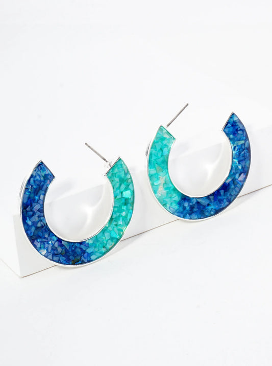 Abalone Shell Inlay 40mm Open Hoop Earrings