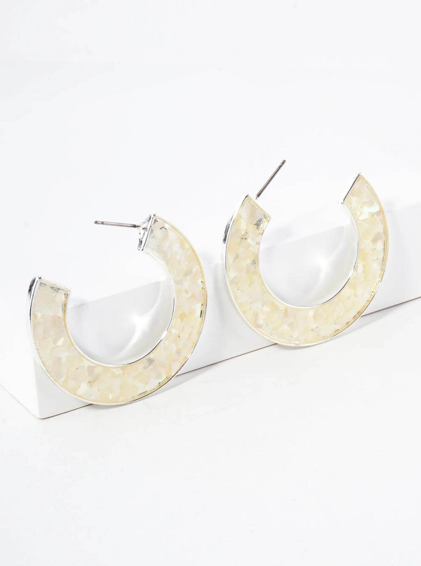 Abalone Shell Inlay 40mm Open Hoop Earrings