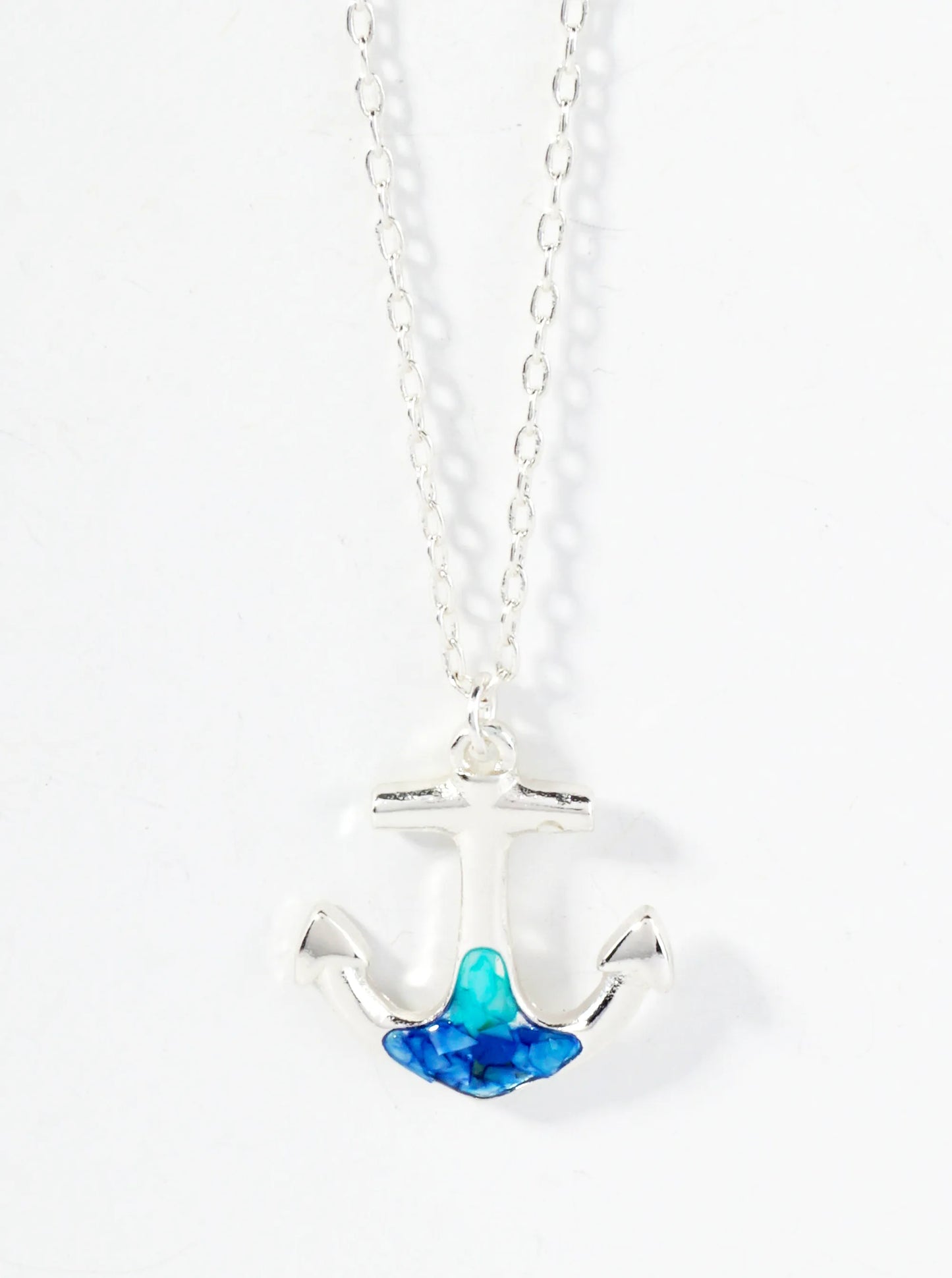 Abalone Shell Inlay Anchor Pendant 16-Inch Nautical Necklace
