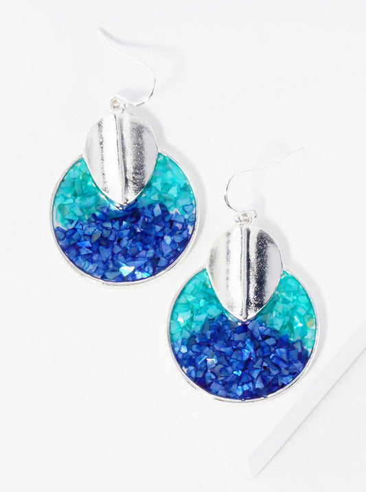 Abalone Shell Inlay Circle Drop Dangle Earrings