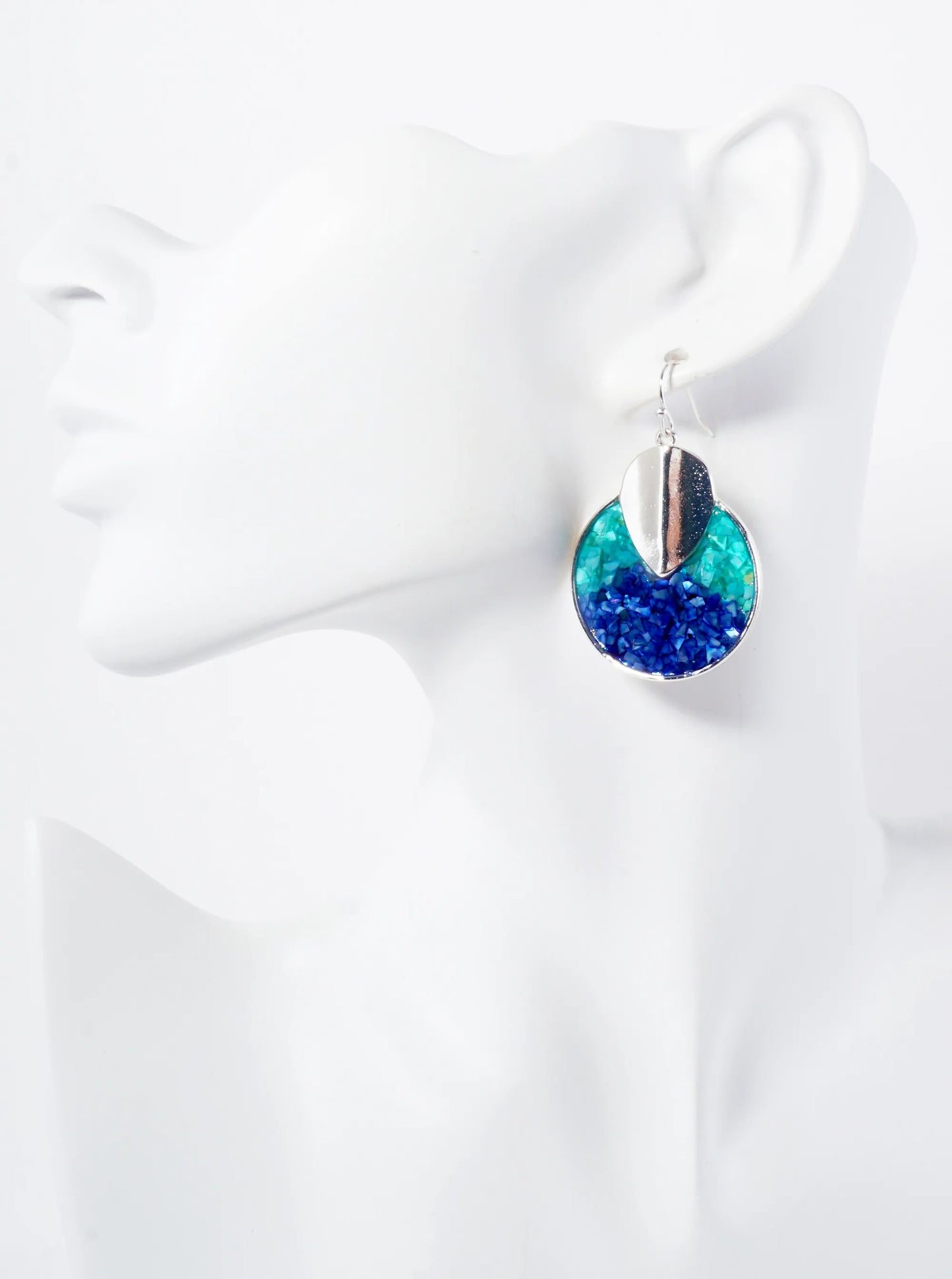 Abalone Shell Inlay Circle Drop Dangle Earrings