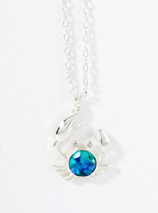 Abalone Shell Inlay Crab Pendant 16-Inch Sea-Life Necklace