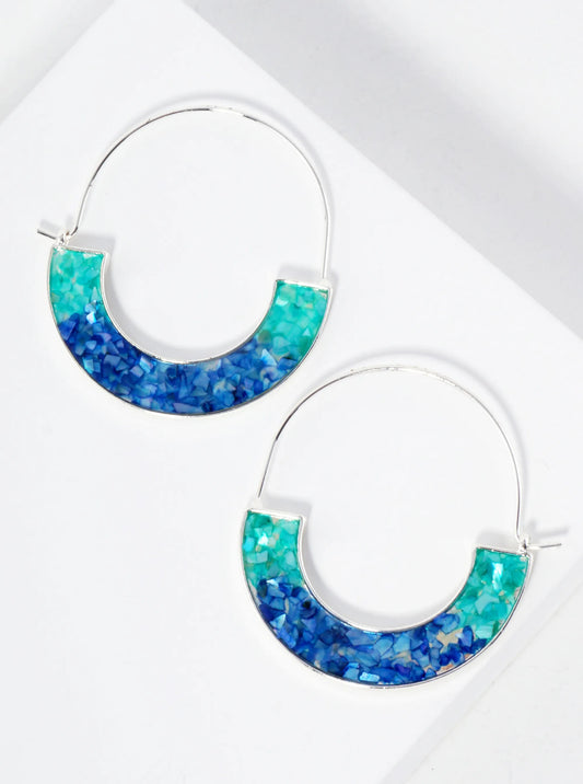 Abalone Shell Inlay Geometric 45mm Hoop Earrings