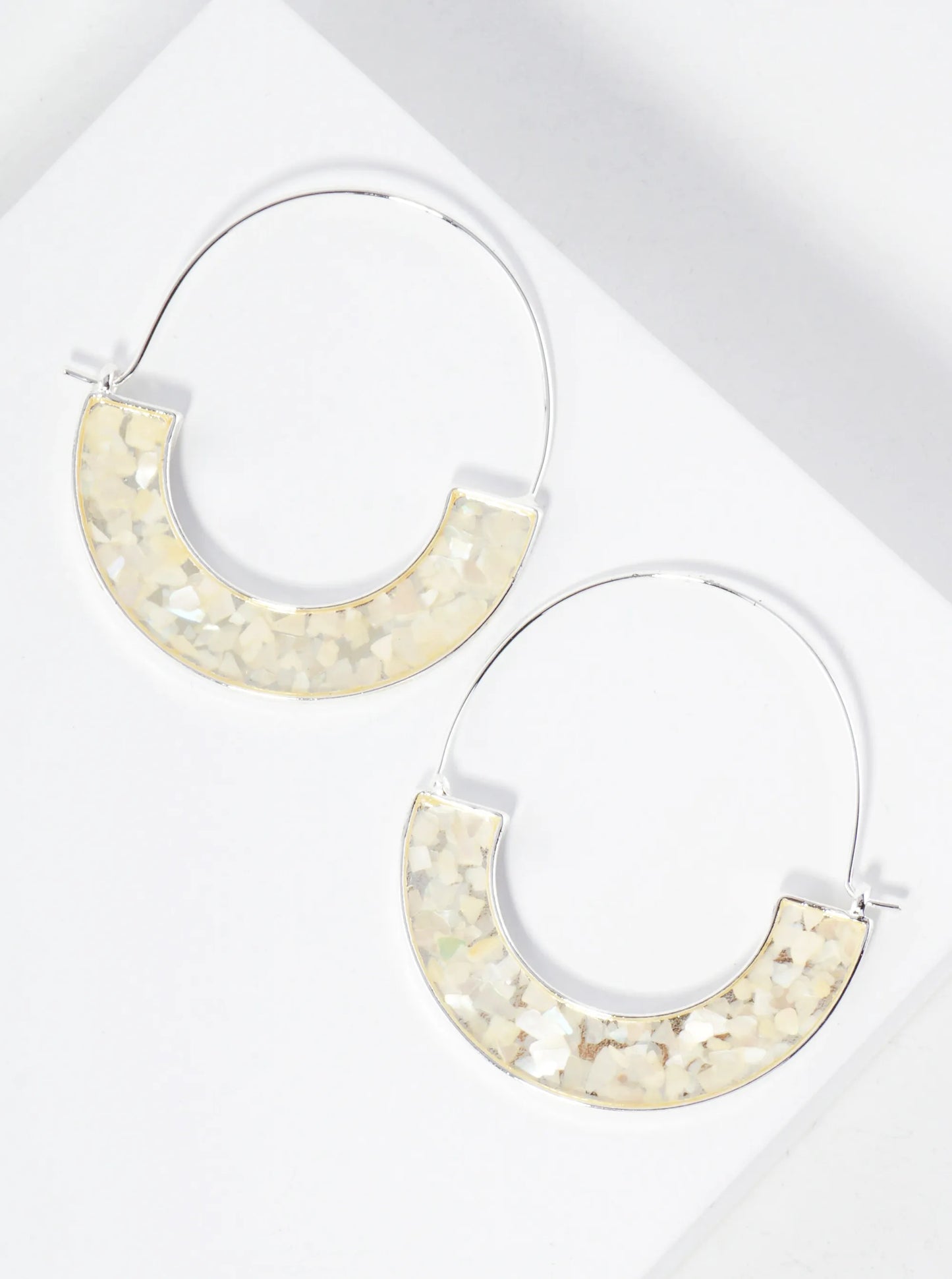 Abalone Shell Inlay Geometric 45mm Hoop Earrings