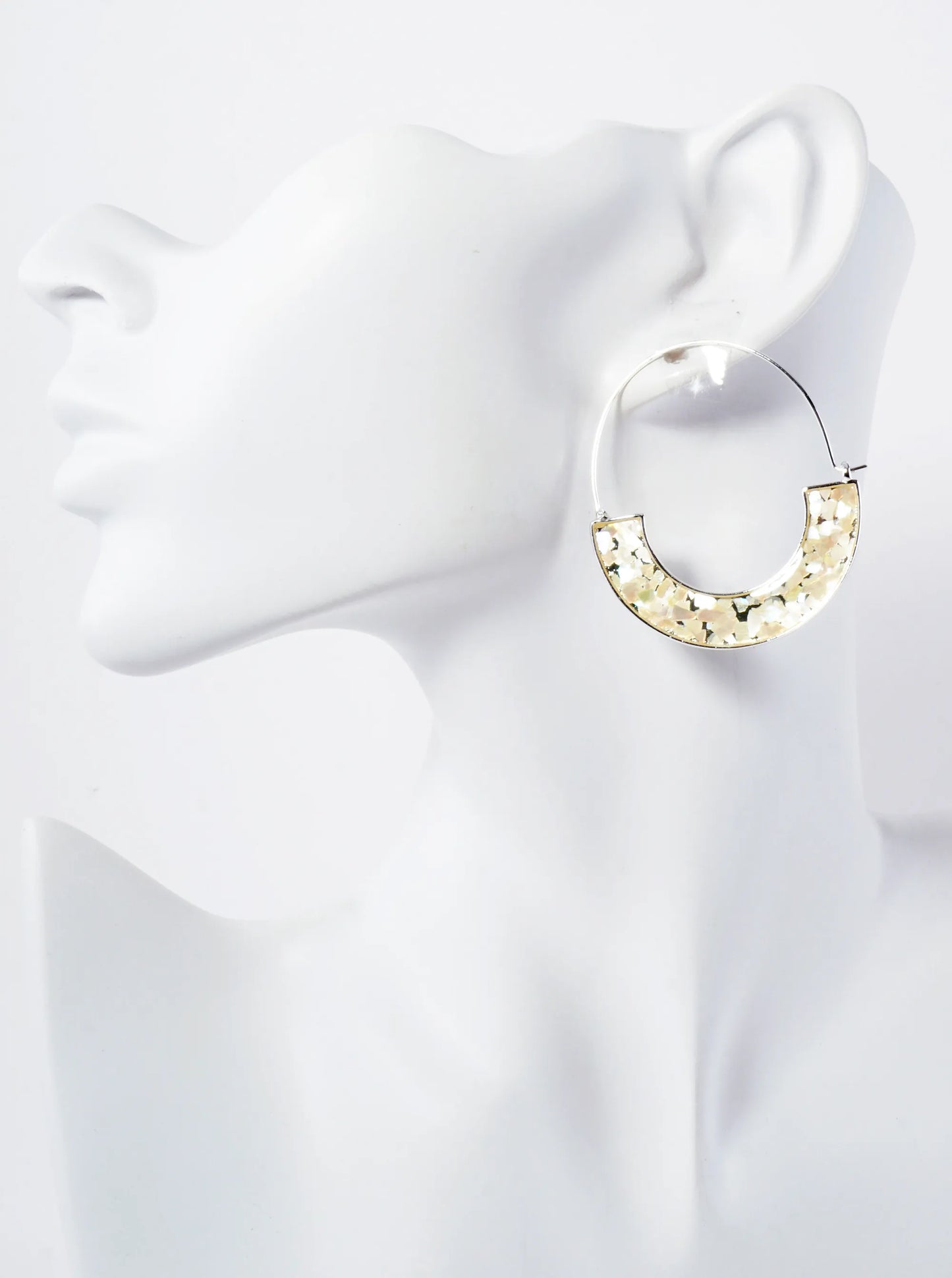 Abalone Shell Inlay Geometric 45mm Hoop Earrings