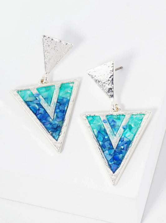 Abalone Shell Inlay Geometric Double Triangle Dangle Earrings