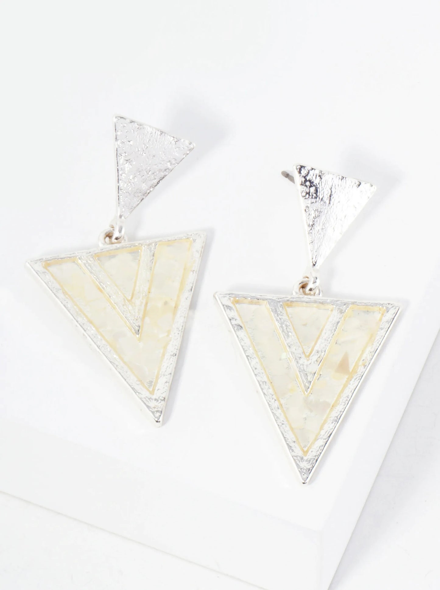 Abalone Shell Inlay Geometric Double Triangle Dangle Earrings