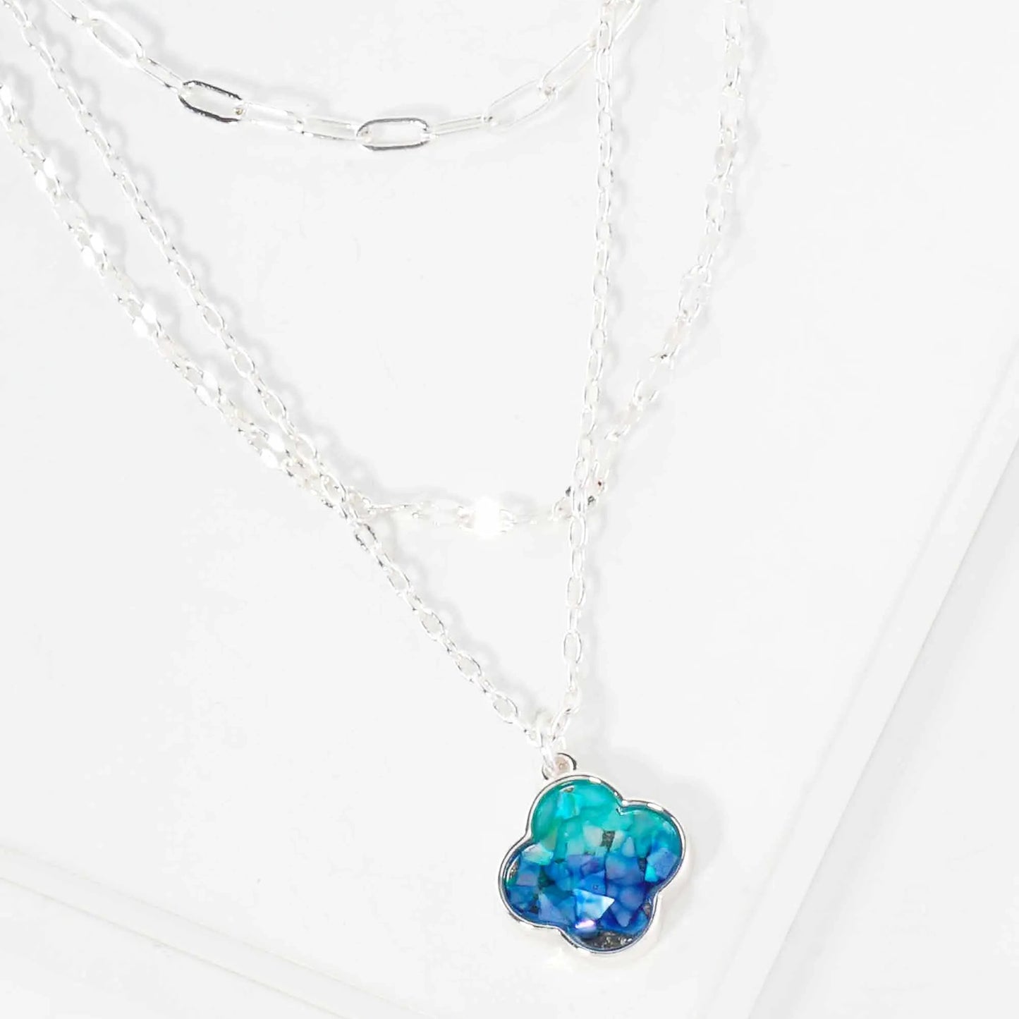Abalone Shell Inlay Half-Inch Quatrefoil Pendant Layered Necklace