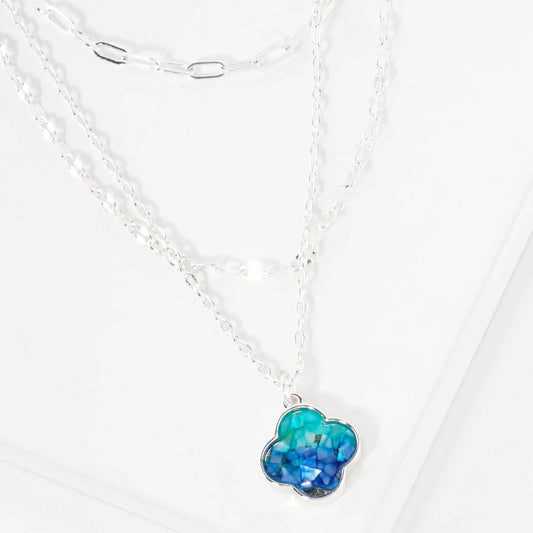 Abalone Shell Inlay Half-Inch Quatrefoil Pendant Layered Necklace