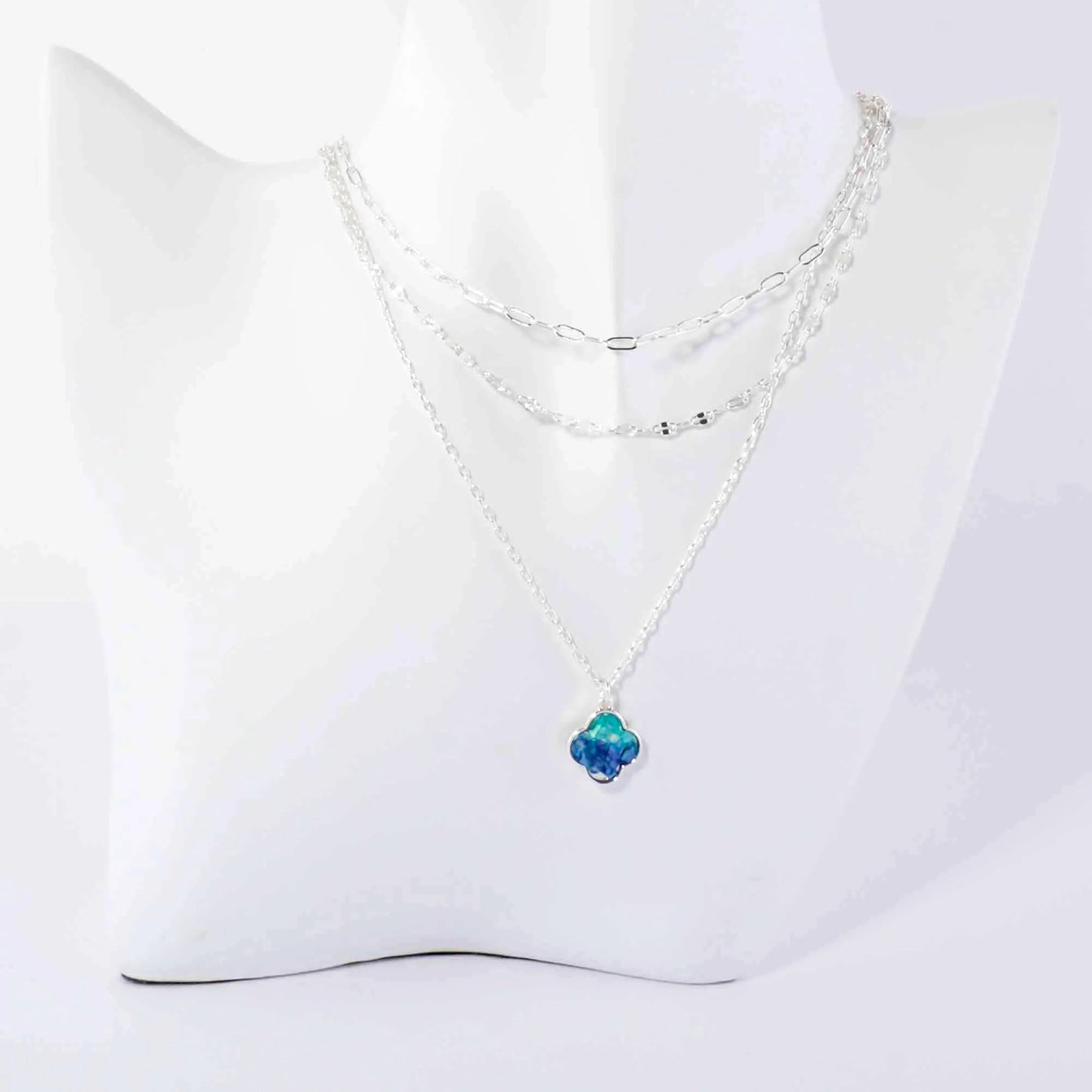 Abalone Shell Inlay Half-Inch Quatrefoil Pendant Layered Necklace