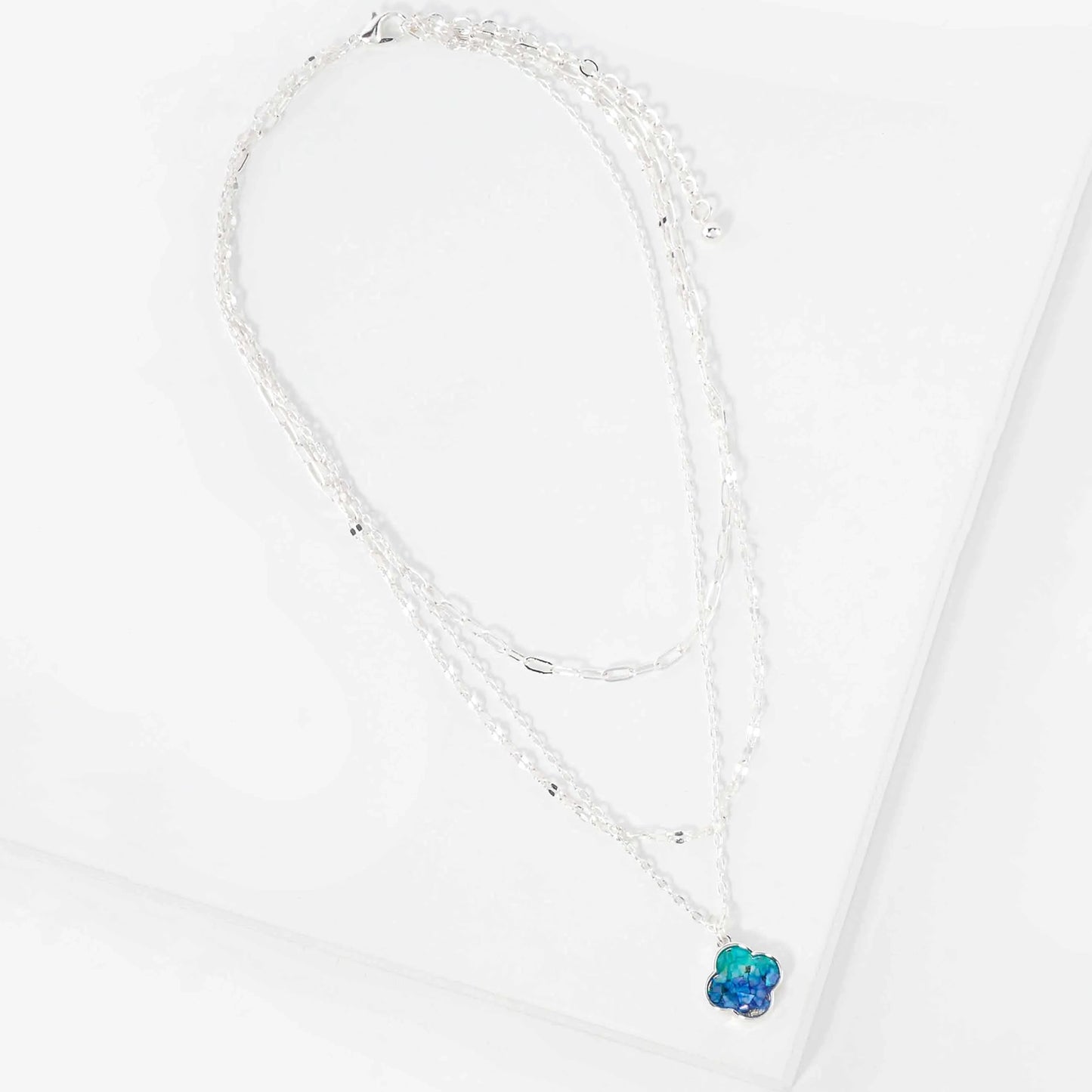 Abalone Shell Inlay Half-Inch Quatrefoil Pendant Layered Necklace