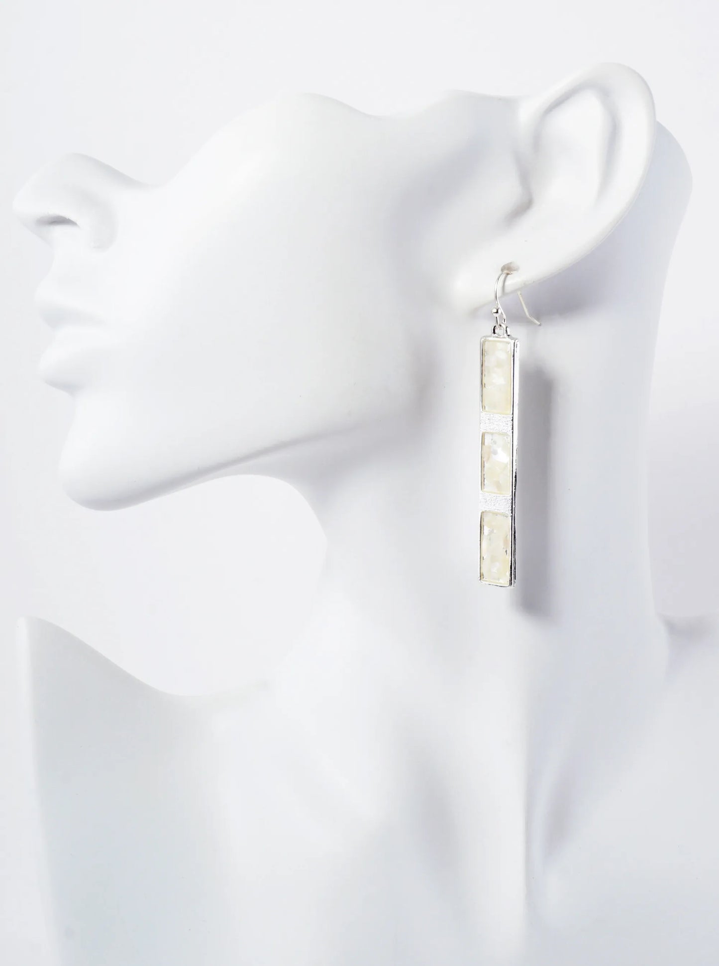 Abalone Shell Inlay Rectangle Bar Drop Dangle Earrings