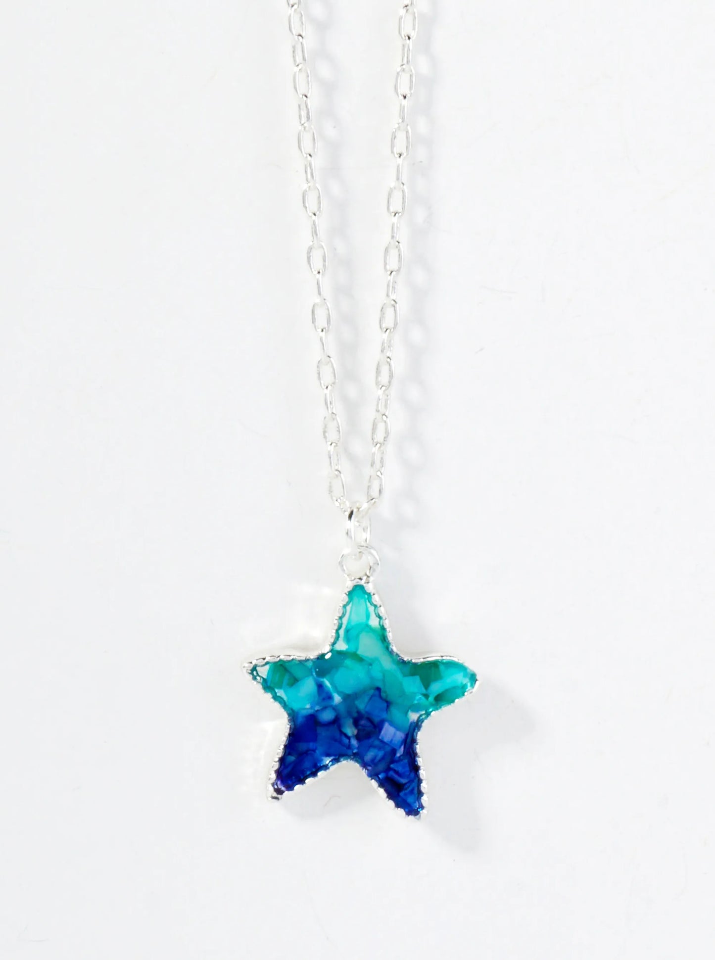Abalone Shell Inlay Starfish Pendant 16-Inch Sea-Life Necklace