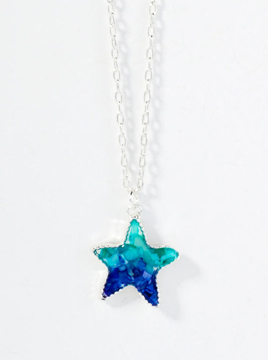 Abalone Shell Inlay Starfish Pendant 16-Inch Sea-Life Necklace