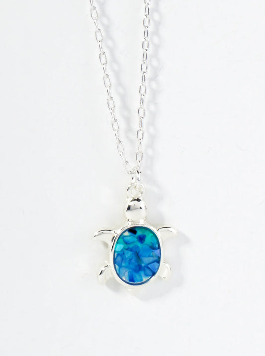 Abalone Shell Inlay Turtle Pendant 16-Inch Sea-Life Necklace