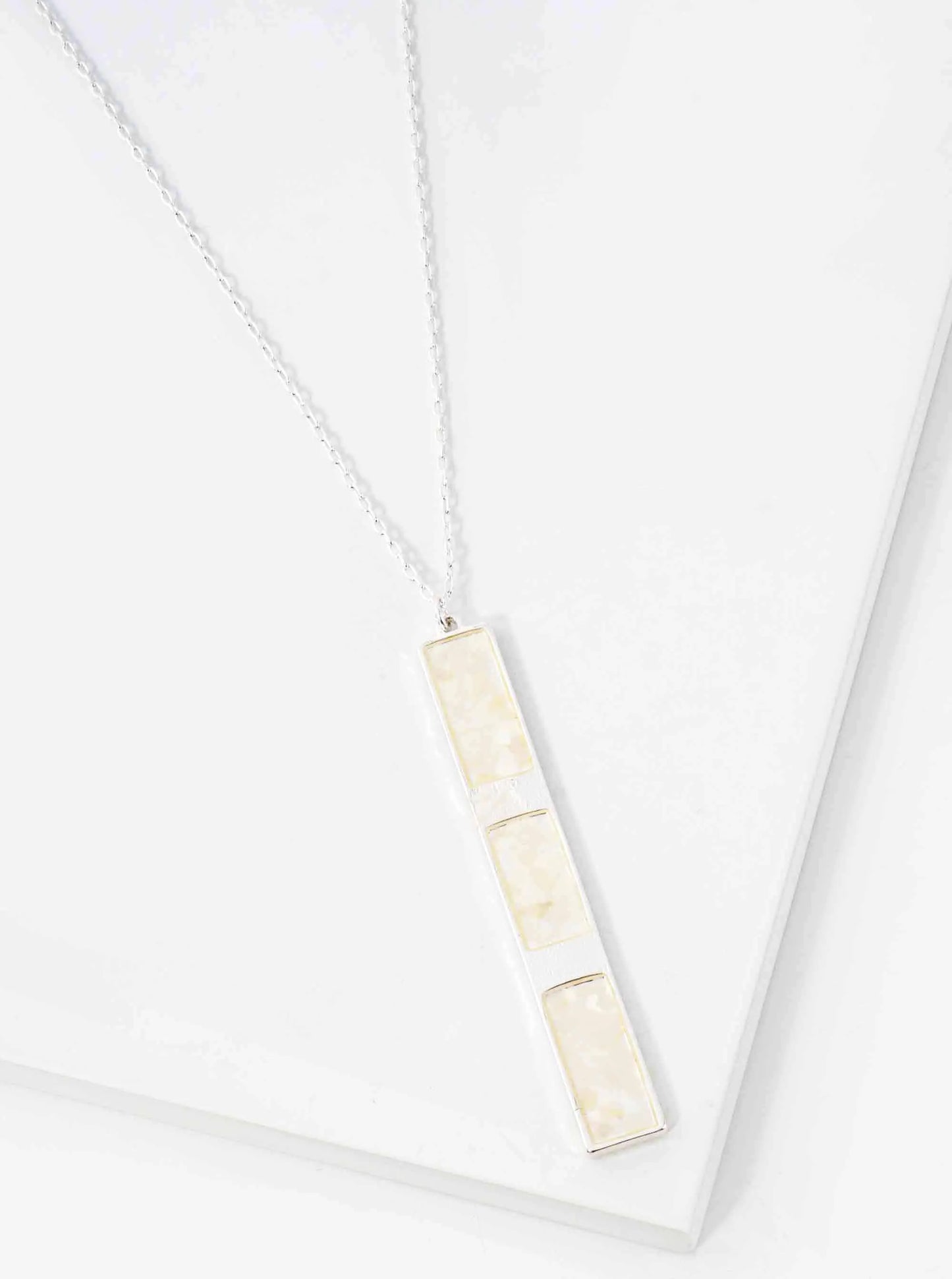 Abalone Shell Inlay Vertical Bar Pendant 30-Inch Long Necklace