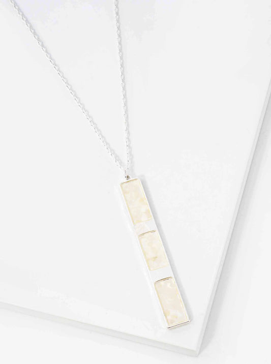 Abalone Shell Inlay Vertical Bar Pendant 30-Inch Long Necklace