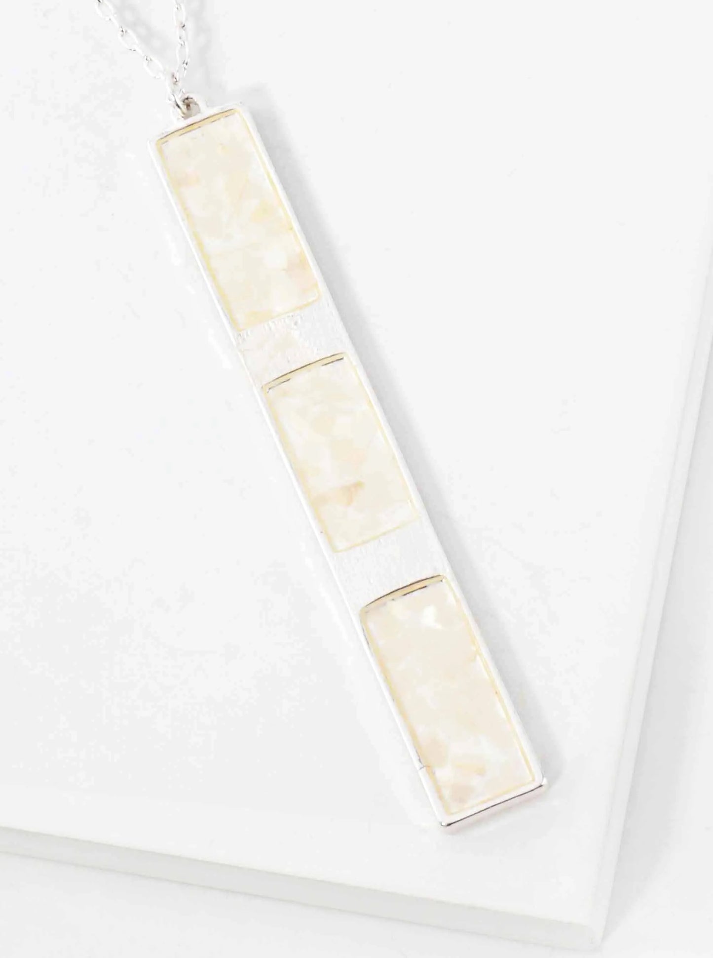 Abalone Shell Inlay Vertical Bar Pendant 30-Inch Long Necklace