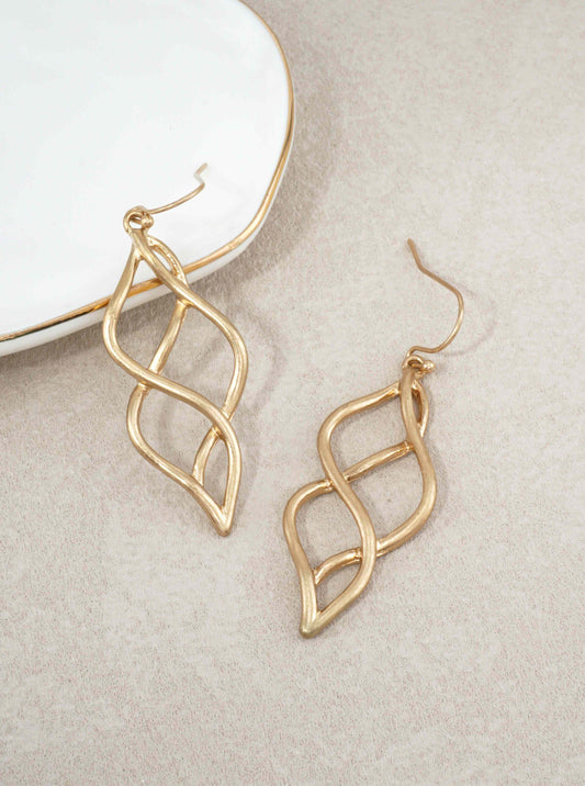 Abstract Leaf Brushed Dangle Drop Earrings