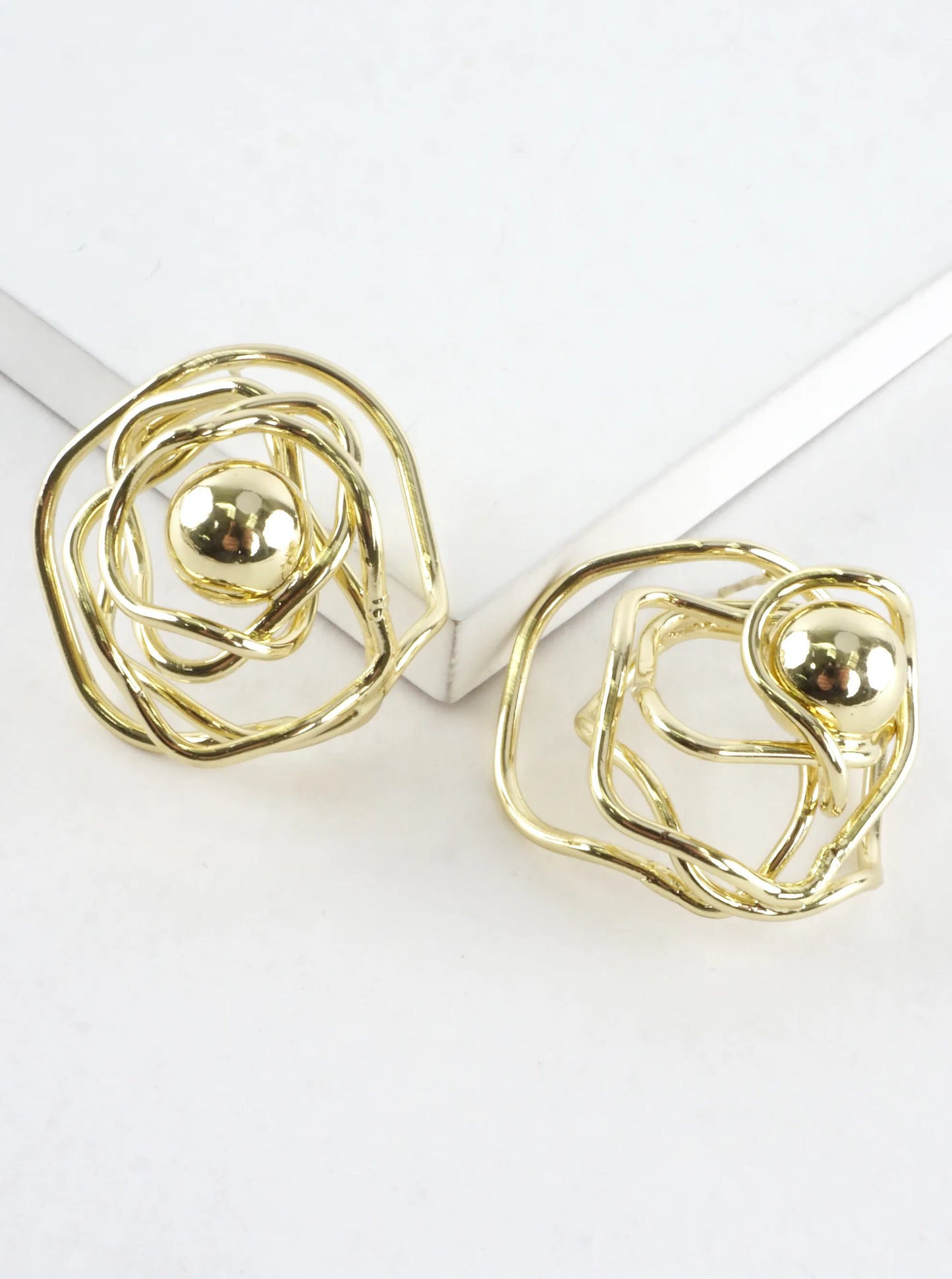 Abstract Wire Rose Ball Stud Earrings
