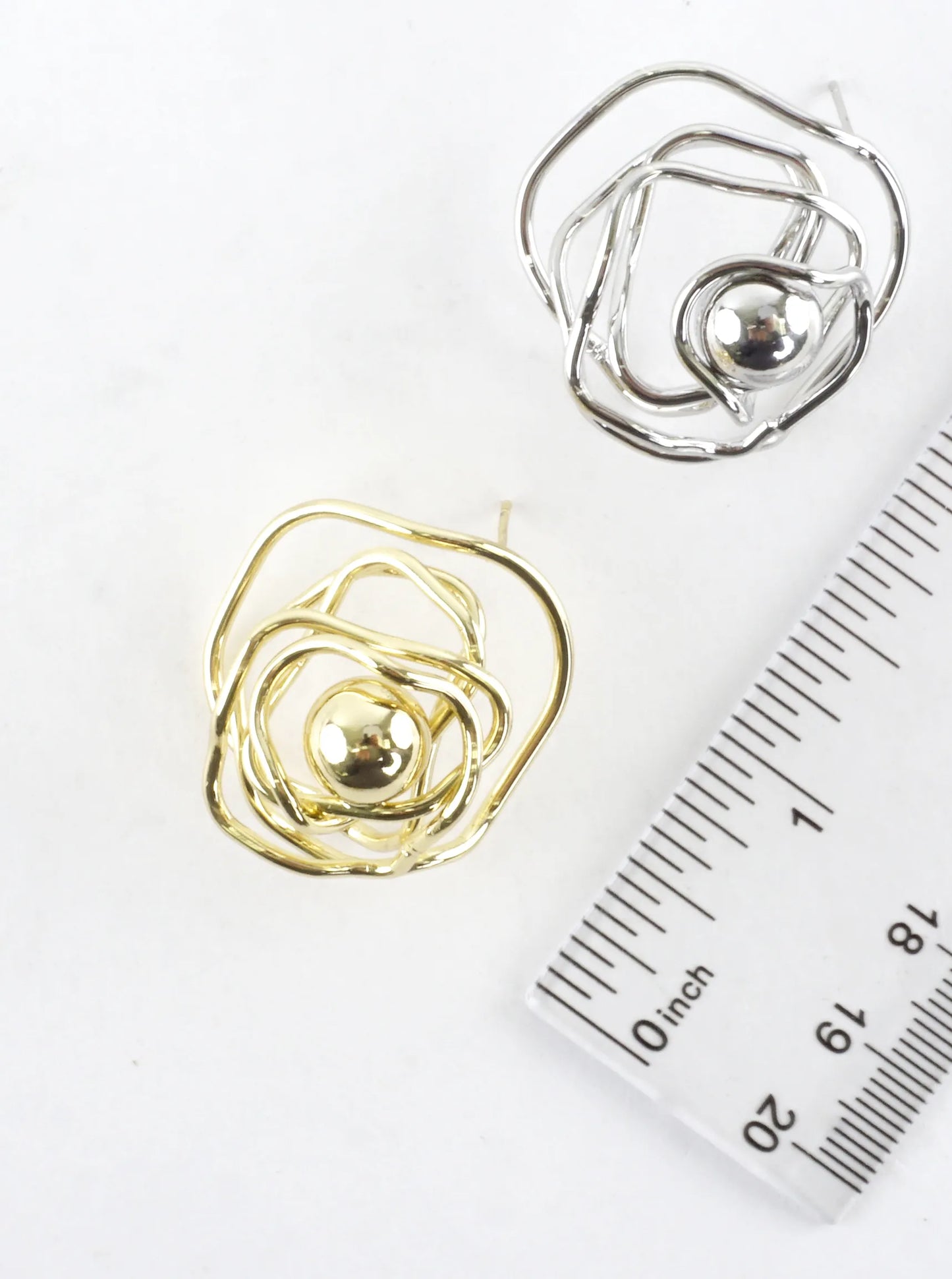 Abstract Wire Rose Ball Stud Earrings
