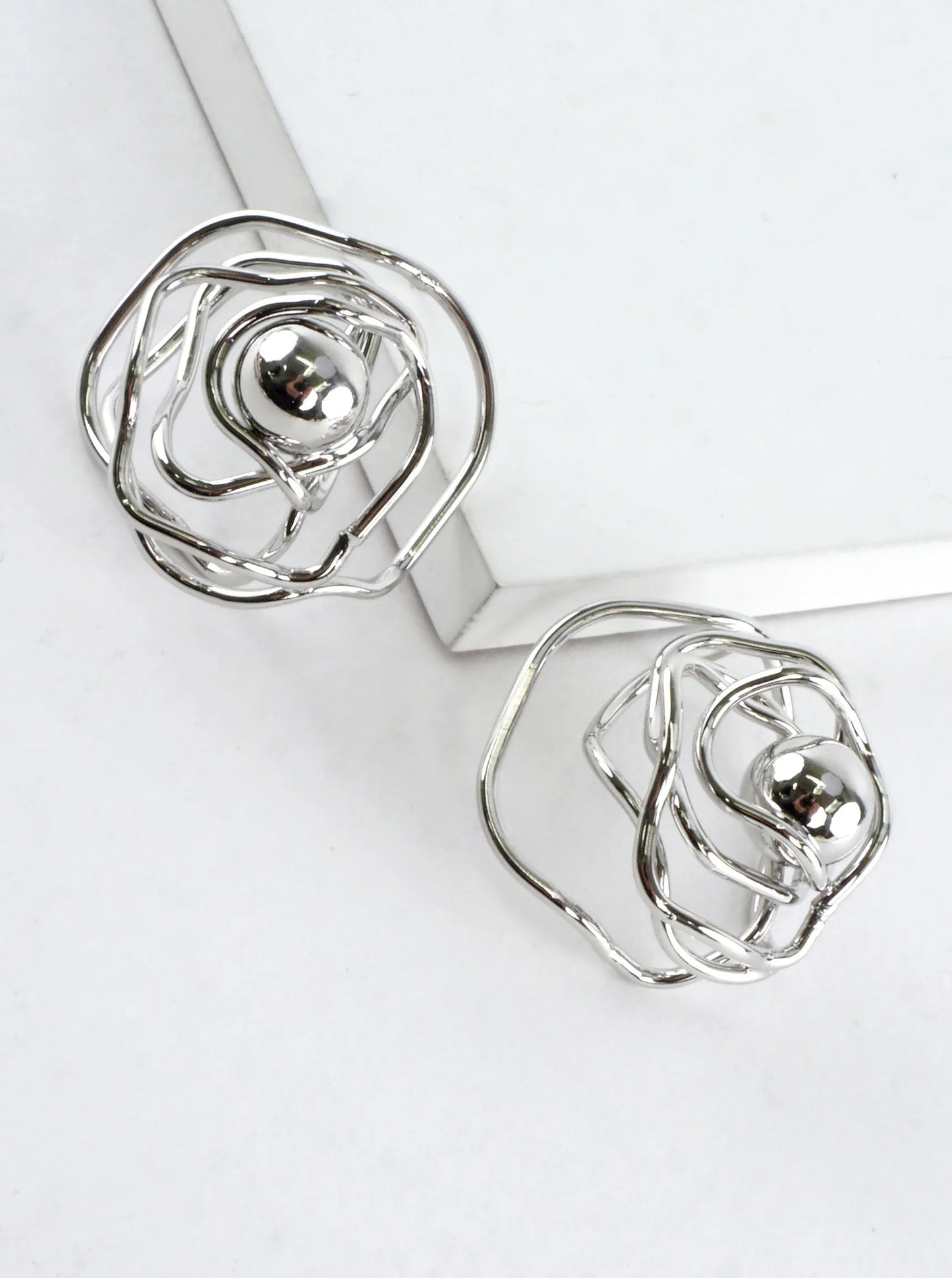 Abstract Wire Rose Ball Stud Earrings