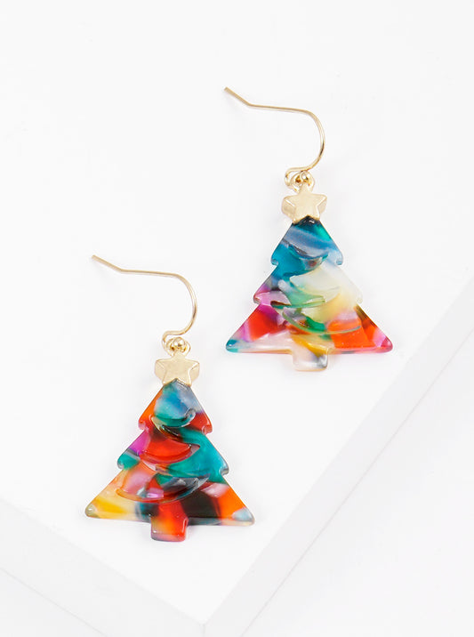 Acetate Christmas Tree Dangle Drop Earrings