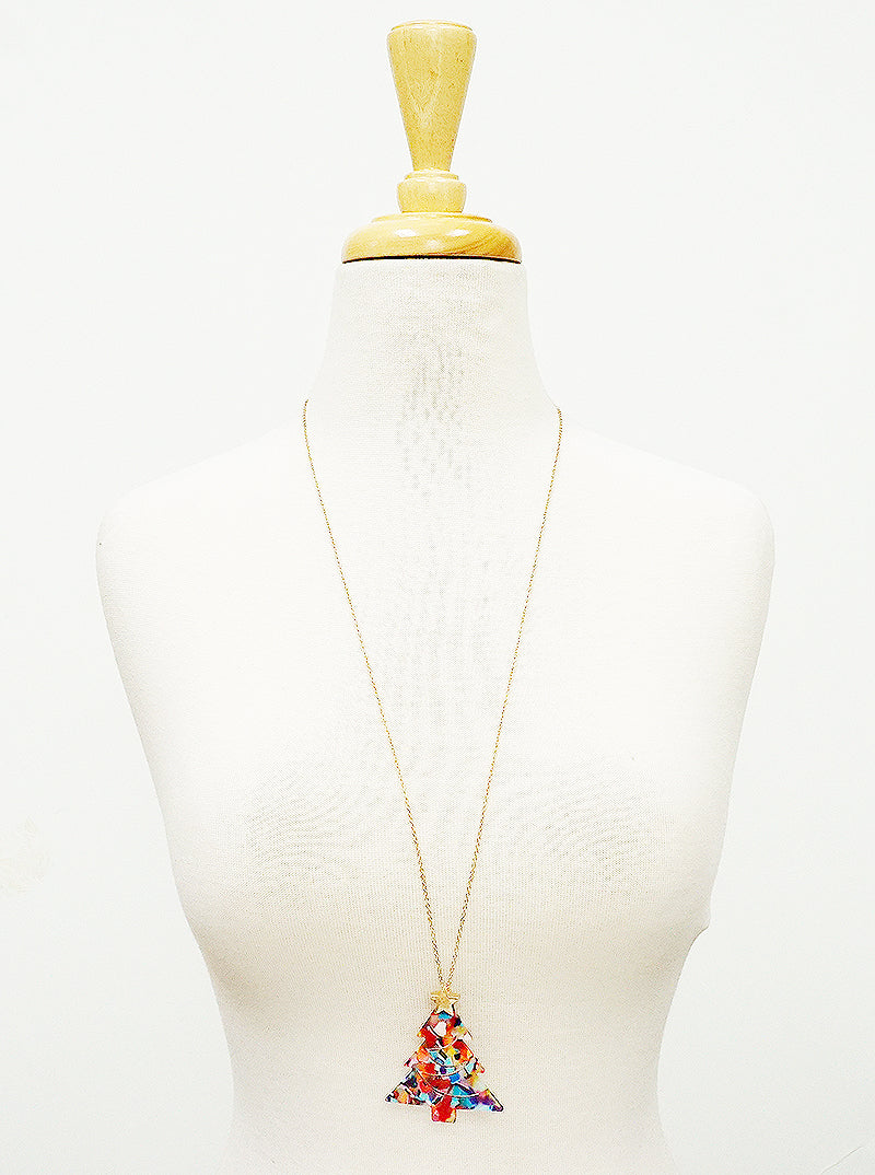 Acetate Christmas Tree Pendant 32 Inch Long Necklace
