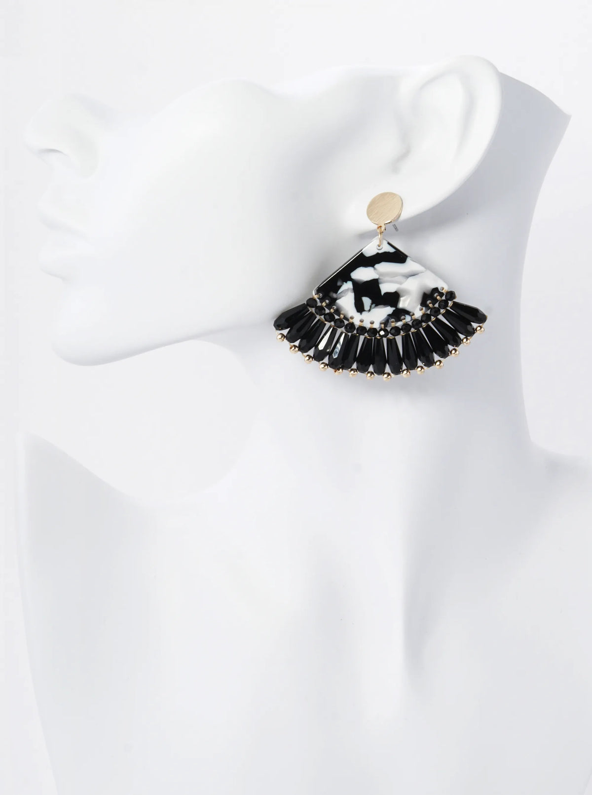 Acetate Fan Fringe Glass Beads Drop Statement Earrings