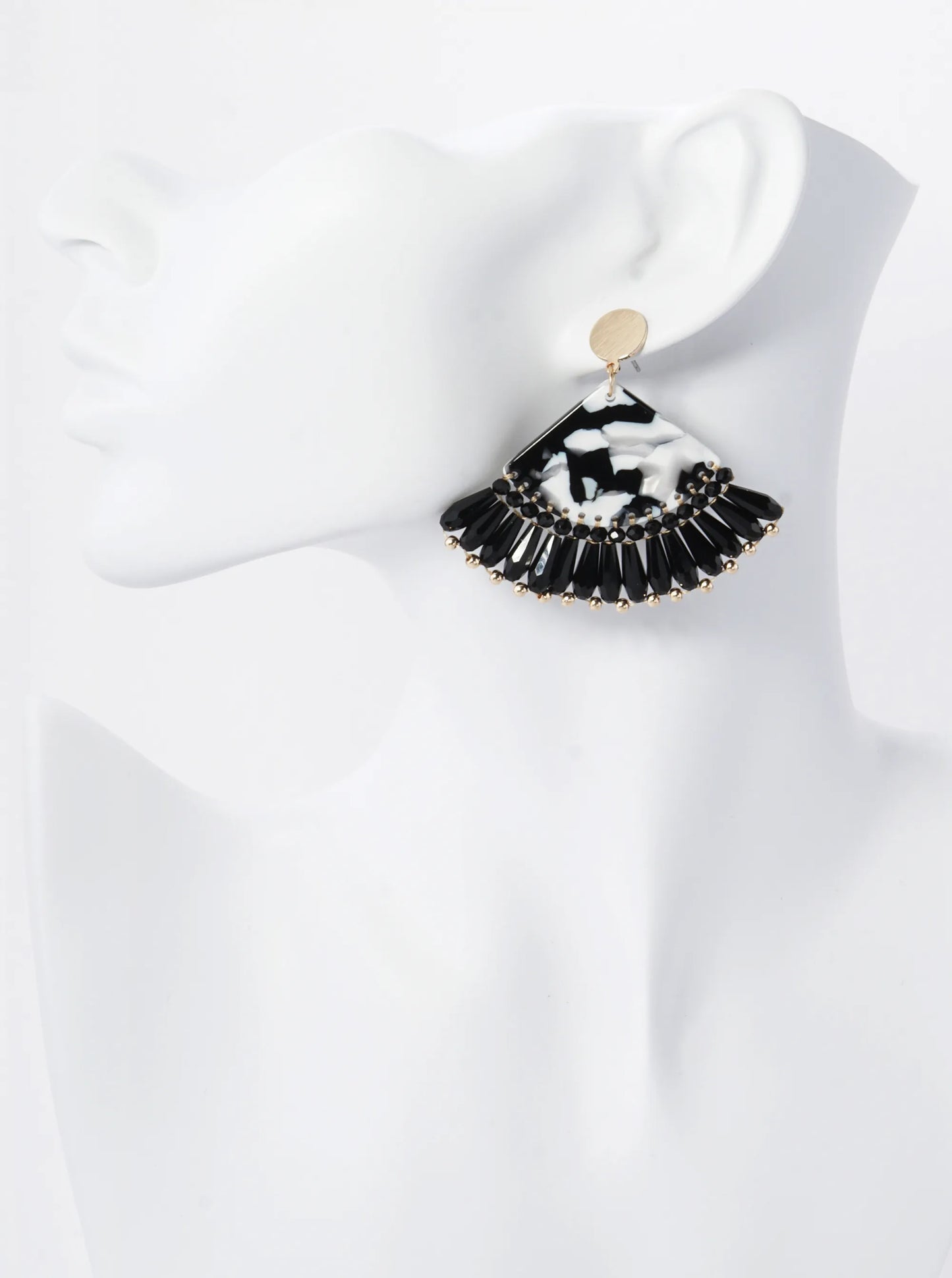Acetate Fan Fringe Glass Beads Drop Statement Earrings