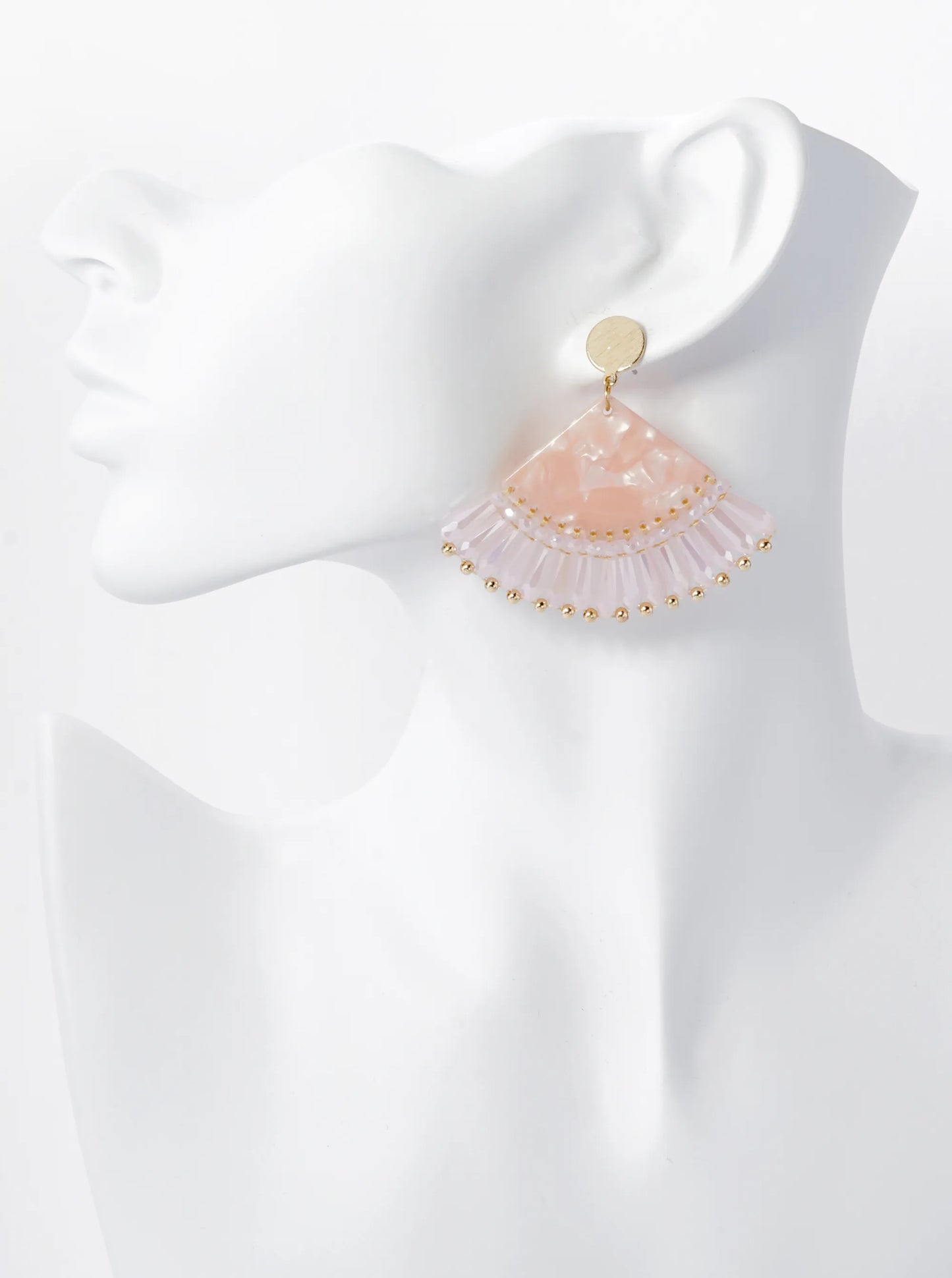 Acetate Fan Fringe Glass Beads Drop Statement Earrings