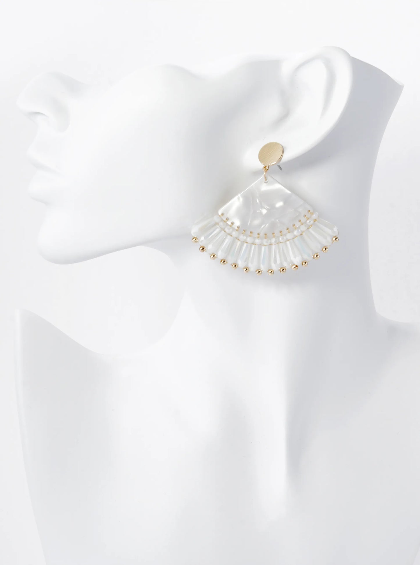 Acetate Fan Fringe Glass Beads Drop Statement Earrings