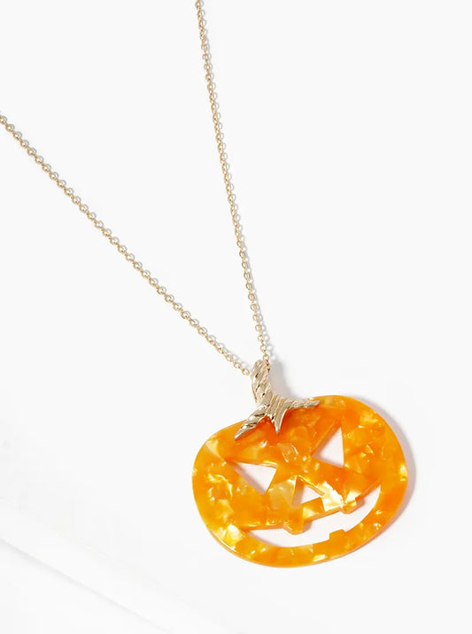 Acetate Halloween Pumpkin Pendant Long Necklace