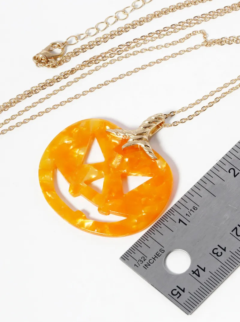 Acetate Halloween Pumpkin Pendant Long Necklace