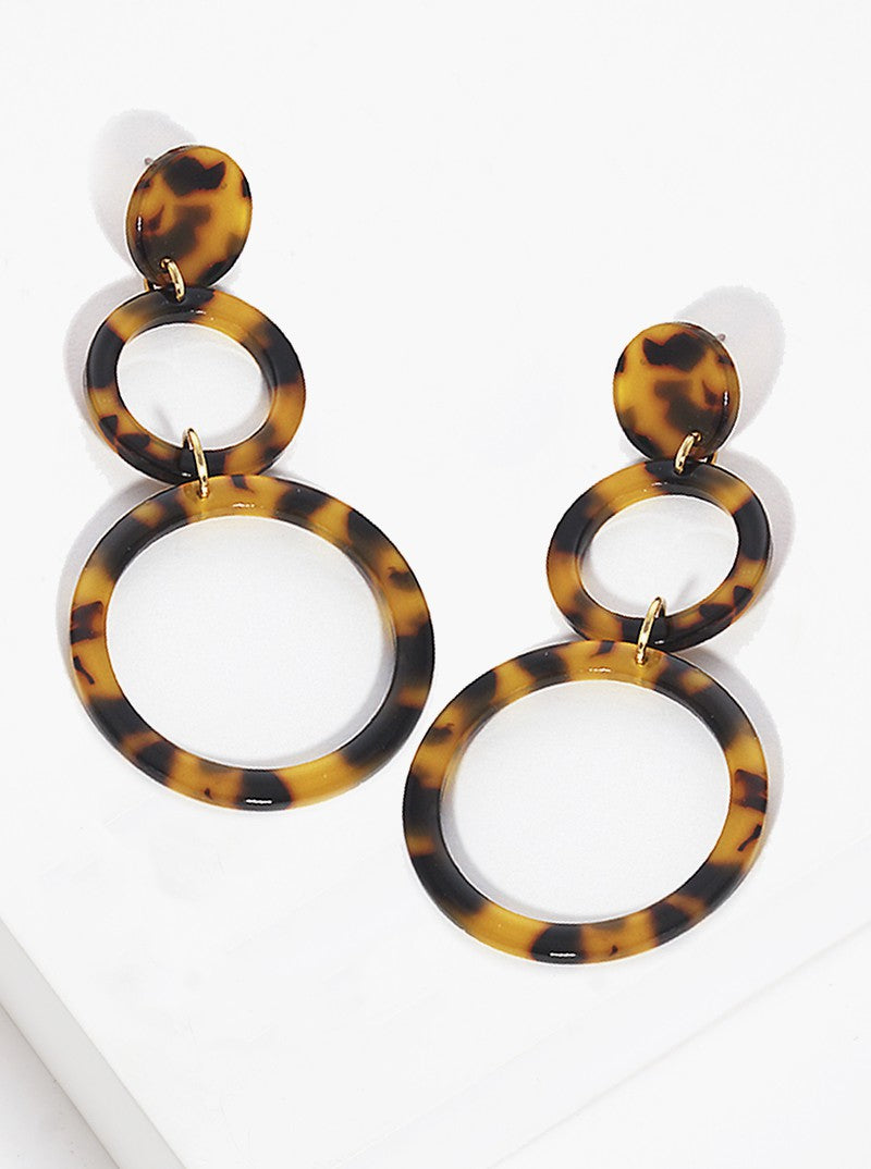 Acetate Linked Graduated Circles Dangle Drop Earrings