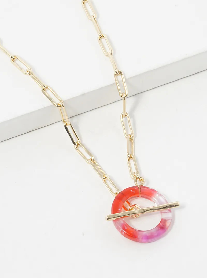 Acetate Circle Toggle Closure Chain Necklace