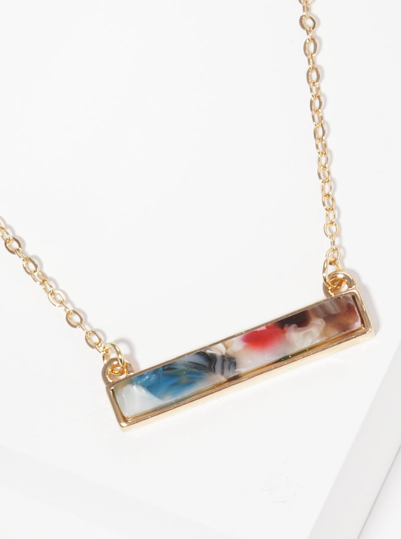 Acetate Horizontal Rectangle Bar Pendant Necklace