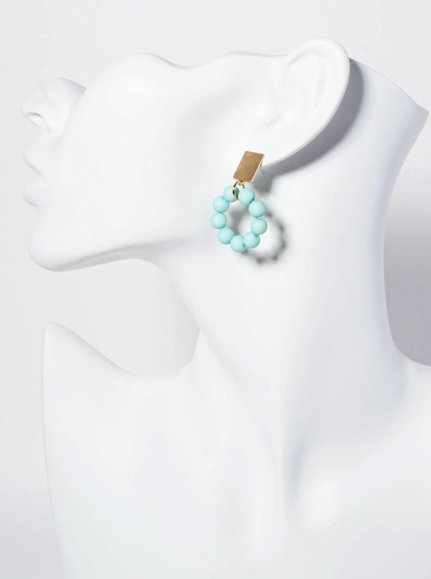 Acrylic-Beaded Circle Drop Hammered-Texture Rectangle Post Earrings